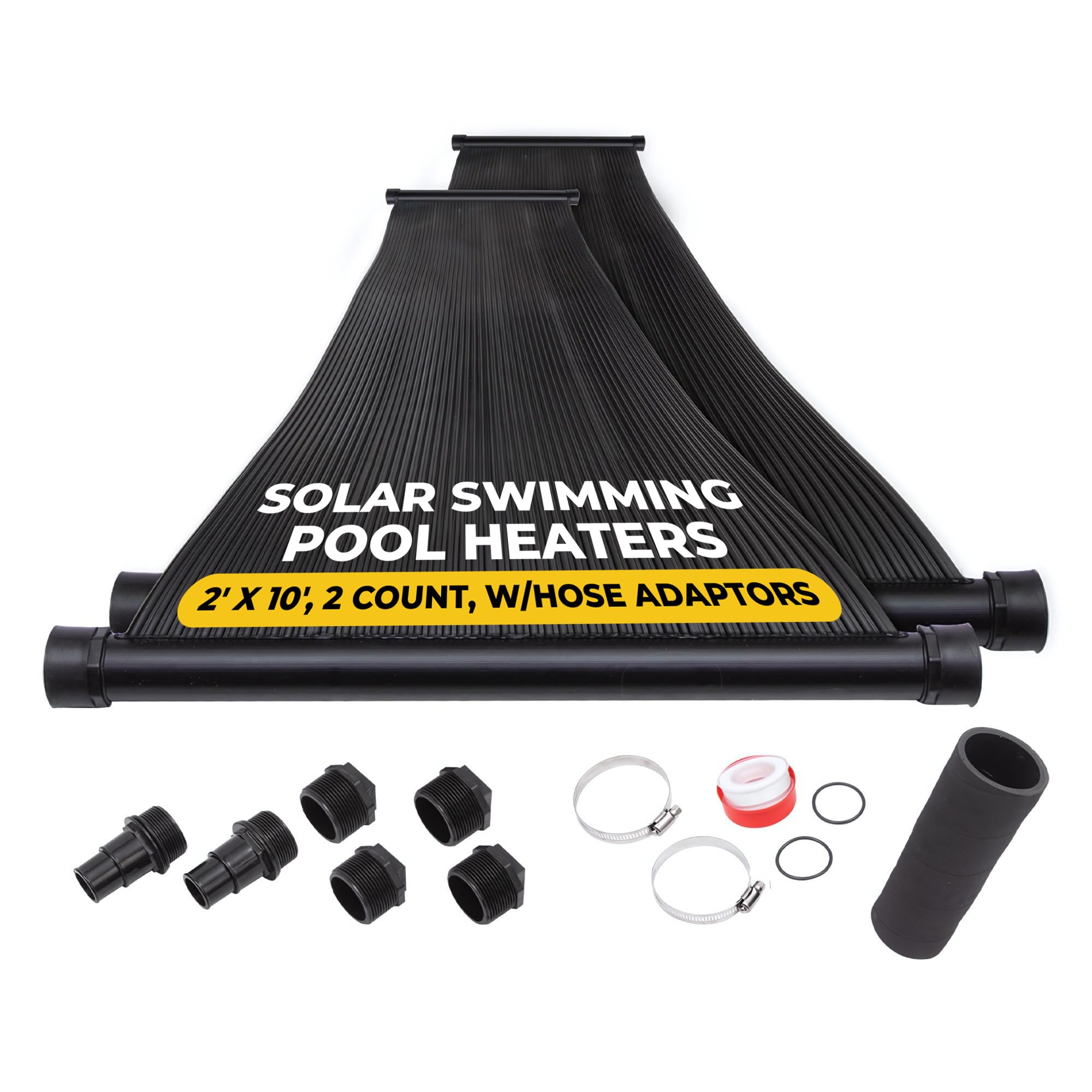 SunQuest Solar Pool Heater Panels - 2 Pack (2ft x 10ft) Solar Water Heating Collectors with Hose Adapters for Above Ground & Inground Pools | DIY Installation | UV-Resistant Polypropylene Panels | Perfect for Extending Swimming Season & Energy Savings