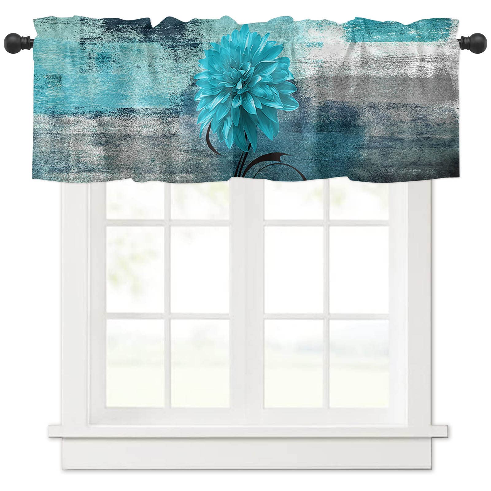 Abstract Graffiti Valance Curtain - Blue Flower for Living Room, Kitchen & Bedroom Decor