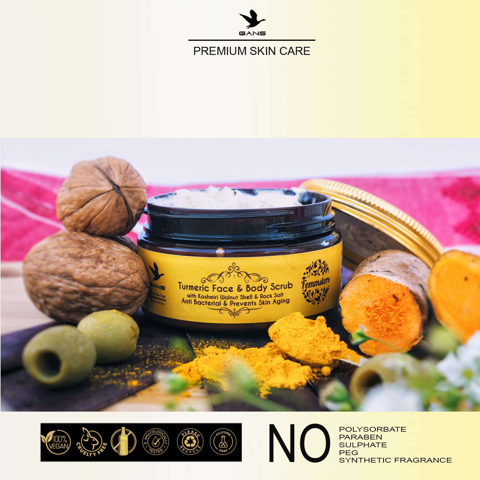 Gans Skincare Turmeric (Haldi) Face & Body Scrub 100g - All Natural Exfoliator with Turmeric, Cranberry & Coconut Oil for Skin Brightening, Rejuvenation & Hyperpigmentation - Removes Dead Skin, Tan & Blemishes for Instant Glow - Perfect for Daily Skincare Routine & Spa Treatments