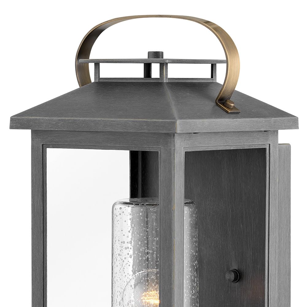 Hinkley Atwater Single Light Medium Wall Mount Outdoor Lantern - Composite Material, Clear Seedy Glass, Anti-Fading - Ash Bronze Finish with Brass Accents | Weatherproof Exterior Lighting for Porch, Patio, Garden & Entryway