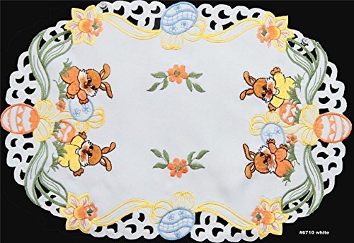 4PCS Embroidered Easter Bunny Floral Placemats Set - 11x17 Inch Oval White Table Mats for Spring Decor, Easter Dinner & Holiday Table Setting