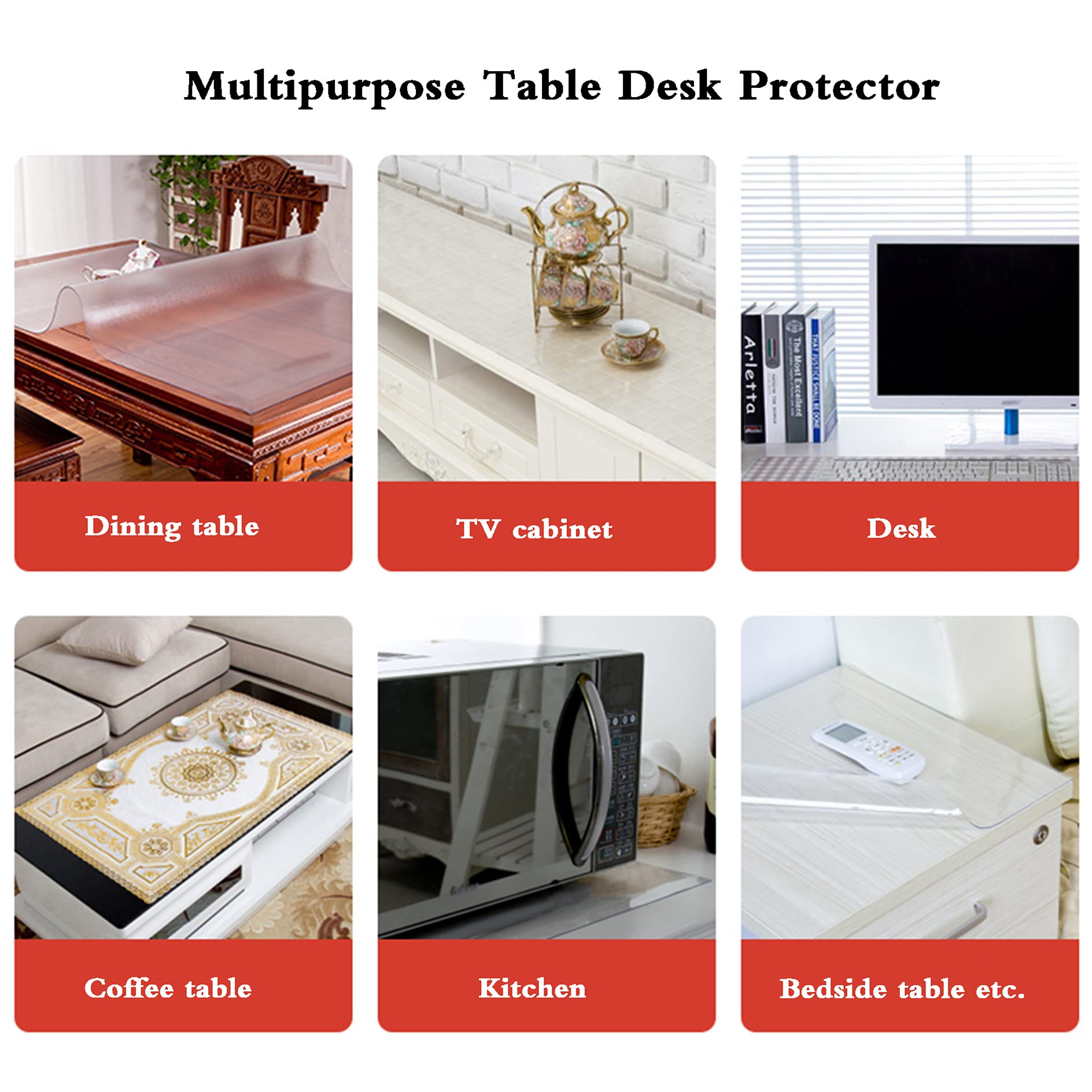 Clear PVC Plastic Waterproof Table Protector - Wipeable Vinyl Table Cover for Dining, Living Room, Coffee & Desk - Rectangle Table Mat for Easy Cleaning & Spill Protection (60