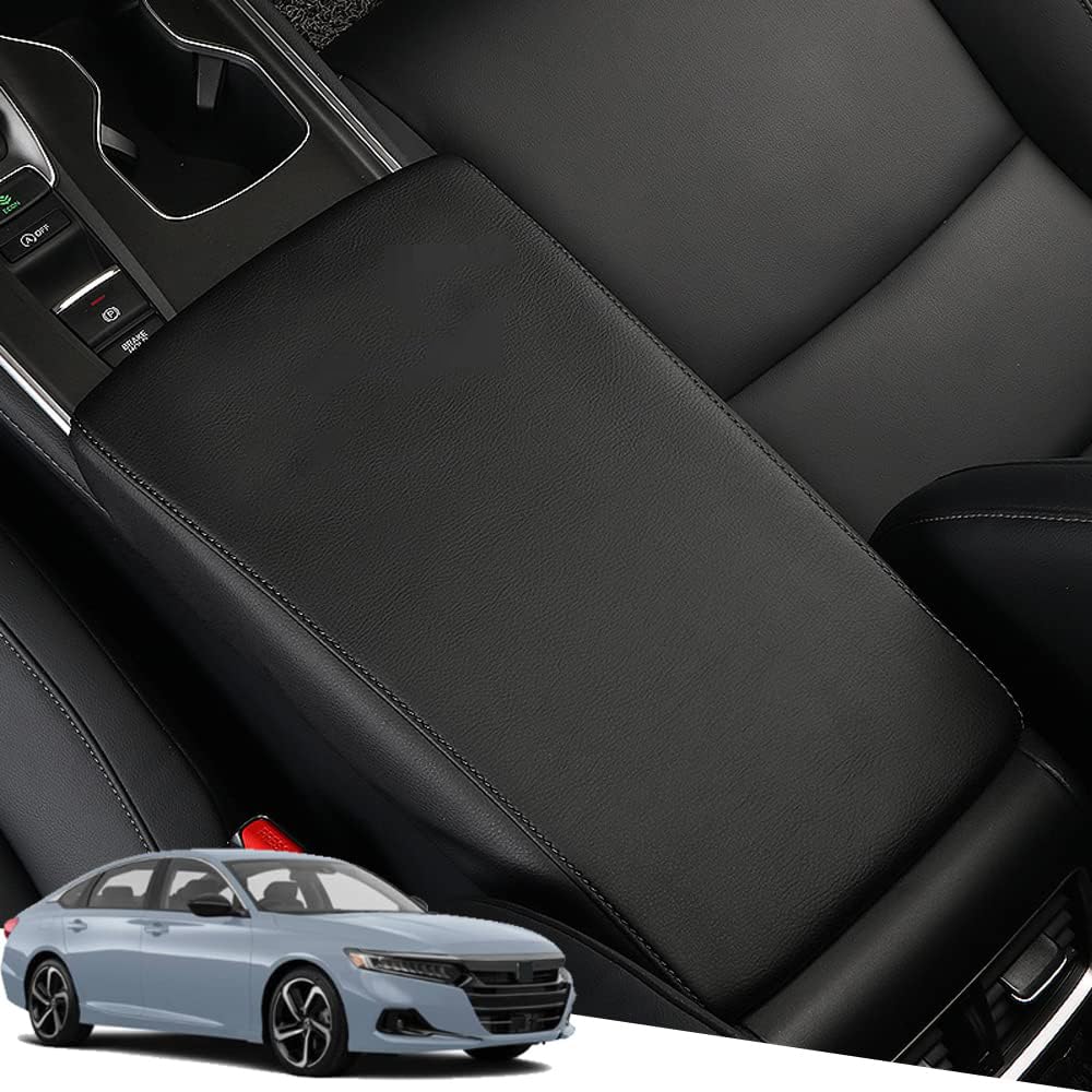 Premium Leather Center Console Cover Armrest Pad for Honda Accord 2018-2021 - Black Stitched Comfort Protector with Non-Slip Design | Perfect for Daily Commuting & Long Road Trips
