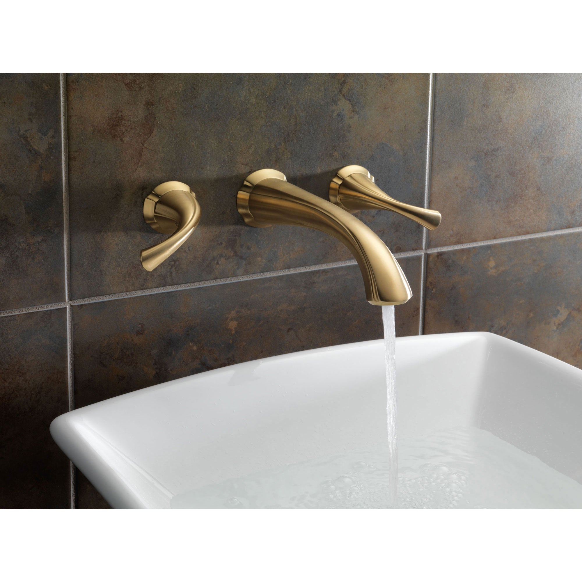 Delta Addison Collection Champagne Bronze Contemporary Two-Handle Wall-Mount Bathroom Sink Faucet with Rough-In Valve D2088V - Perfect for Modern Bathroom and Lavatory Upgrades