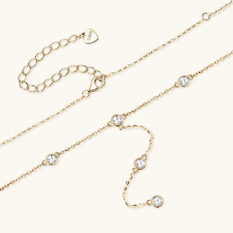 Grace Premium Moissanite Lariat Necklace - 14K Gold Plated Elegant Layering Pendant for Women | Perfect for Weddings, Anniversaries & Special Occasions