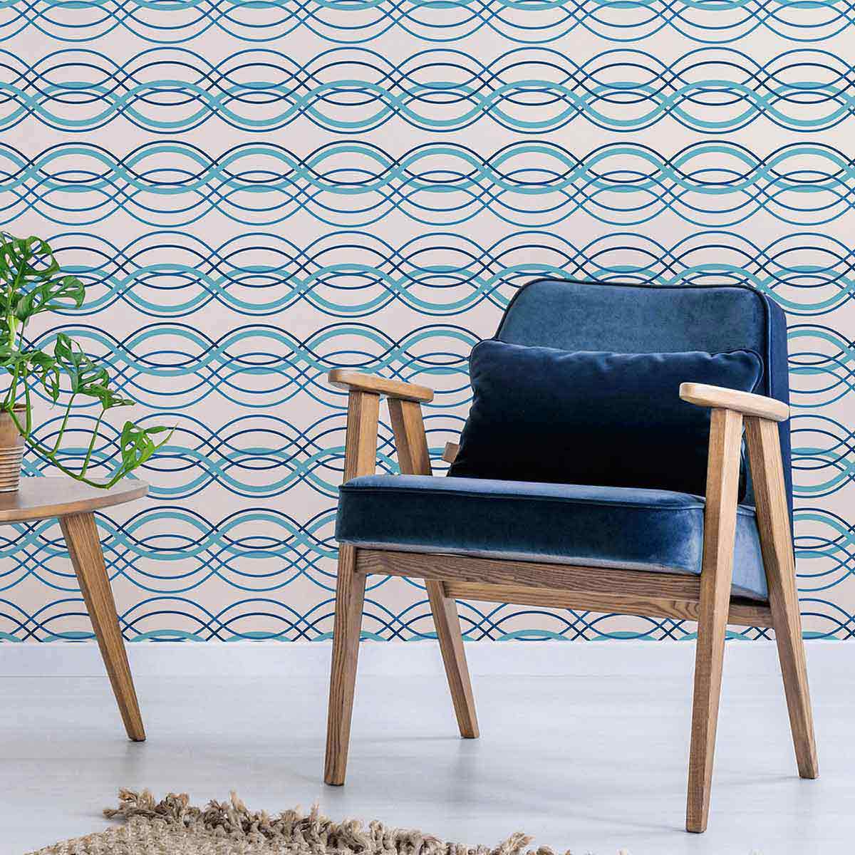 Blue Wave Peel and Stick Removable Wallpaper - Self-Adhesive Decorative Wall Covering for Bedroom, Living Room, Kitchen - Easy to Apply & Remove - 2756 Design