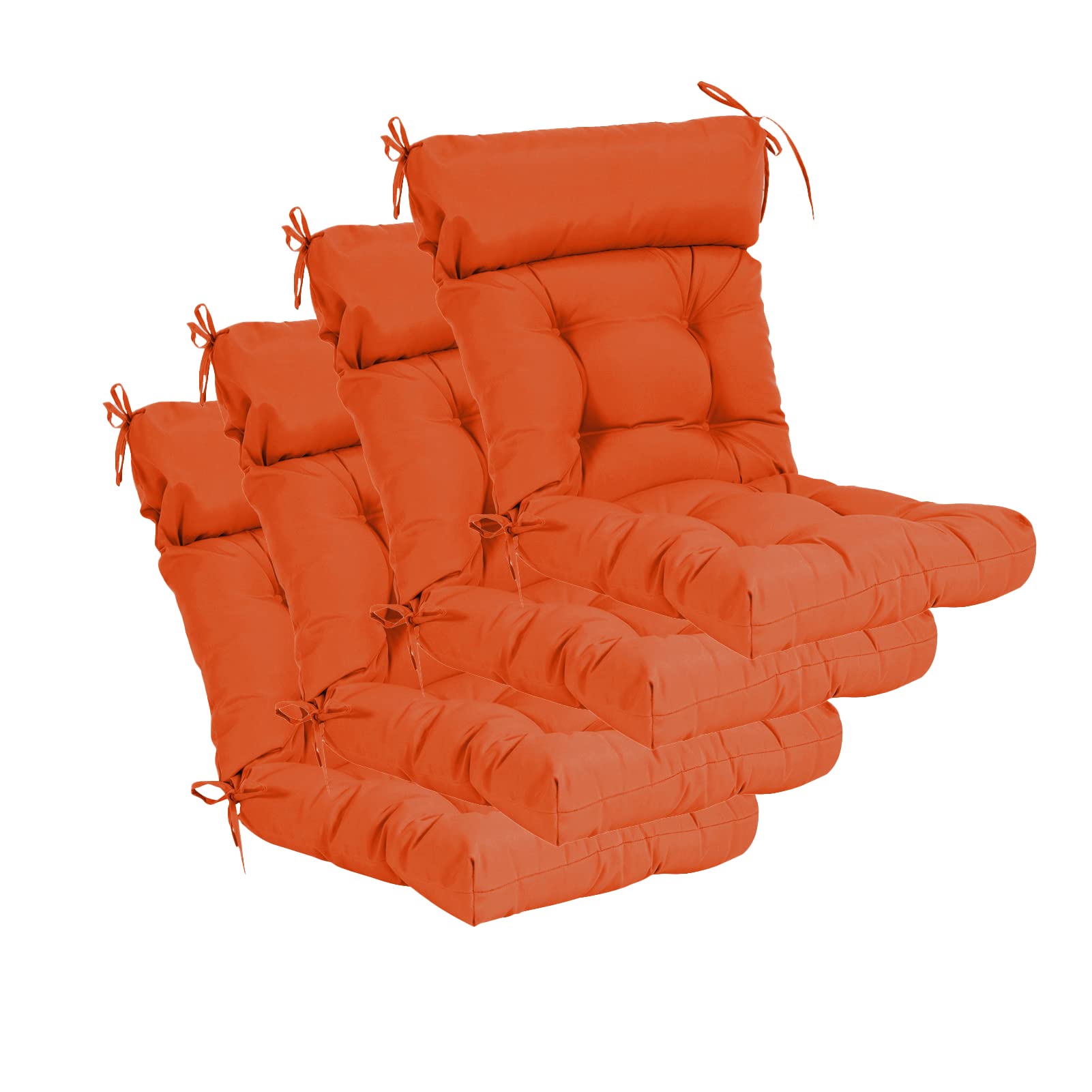 QILLOWAY Indoor/Outdoor High Back Chair Cushion Set - 4 Pack Tufted Replacement Cushions in Orange | Perfect for Patio, Deck, and Dining Chairs