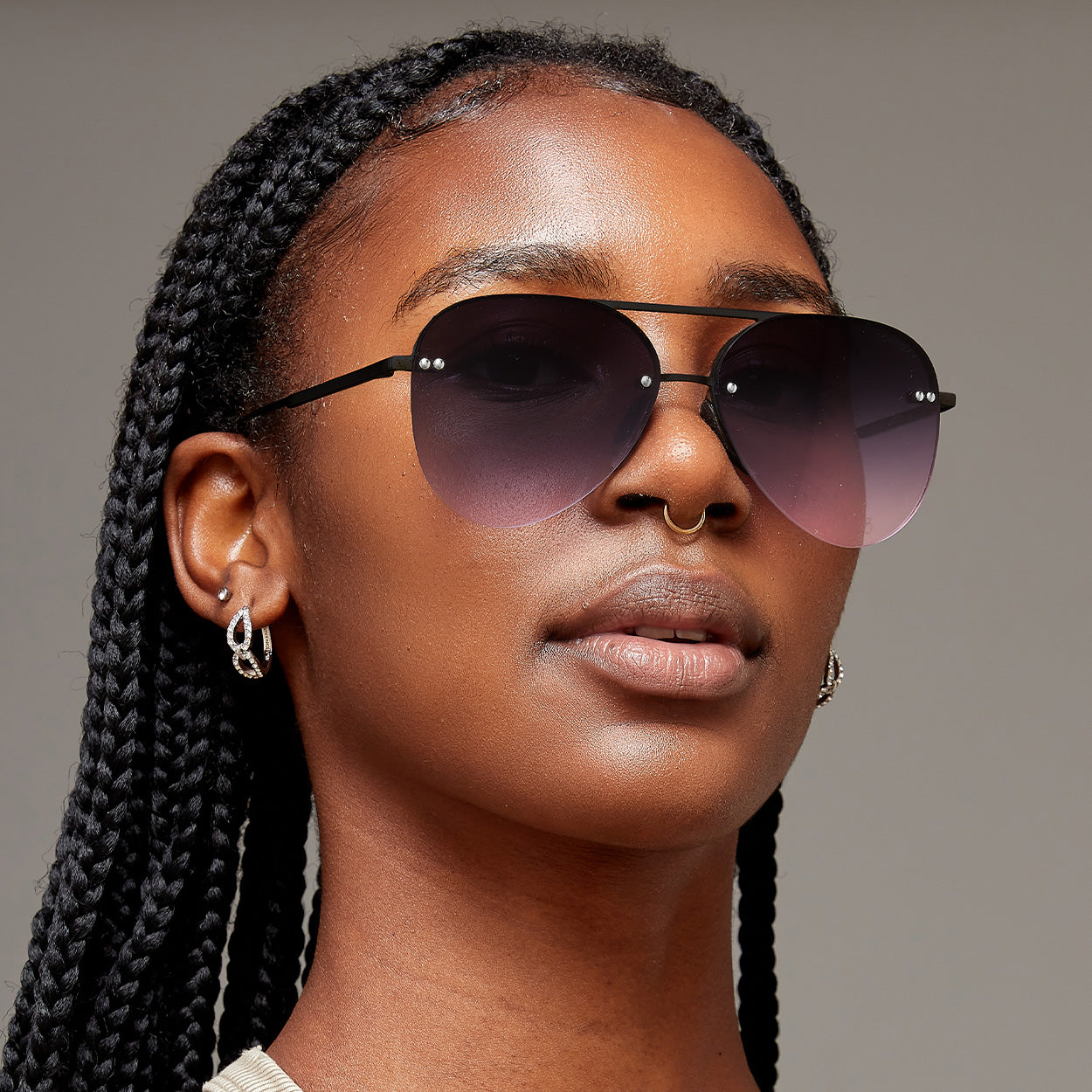 Smaller Megan 2 Faded Purple Pink Tangle-Free Aviator Sunglasses for Women - UV Protection Fashion Shades for Driving, Beach & Outdoor Activities