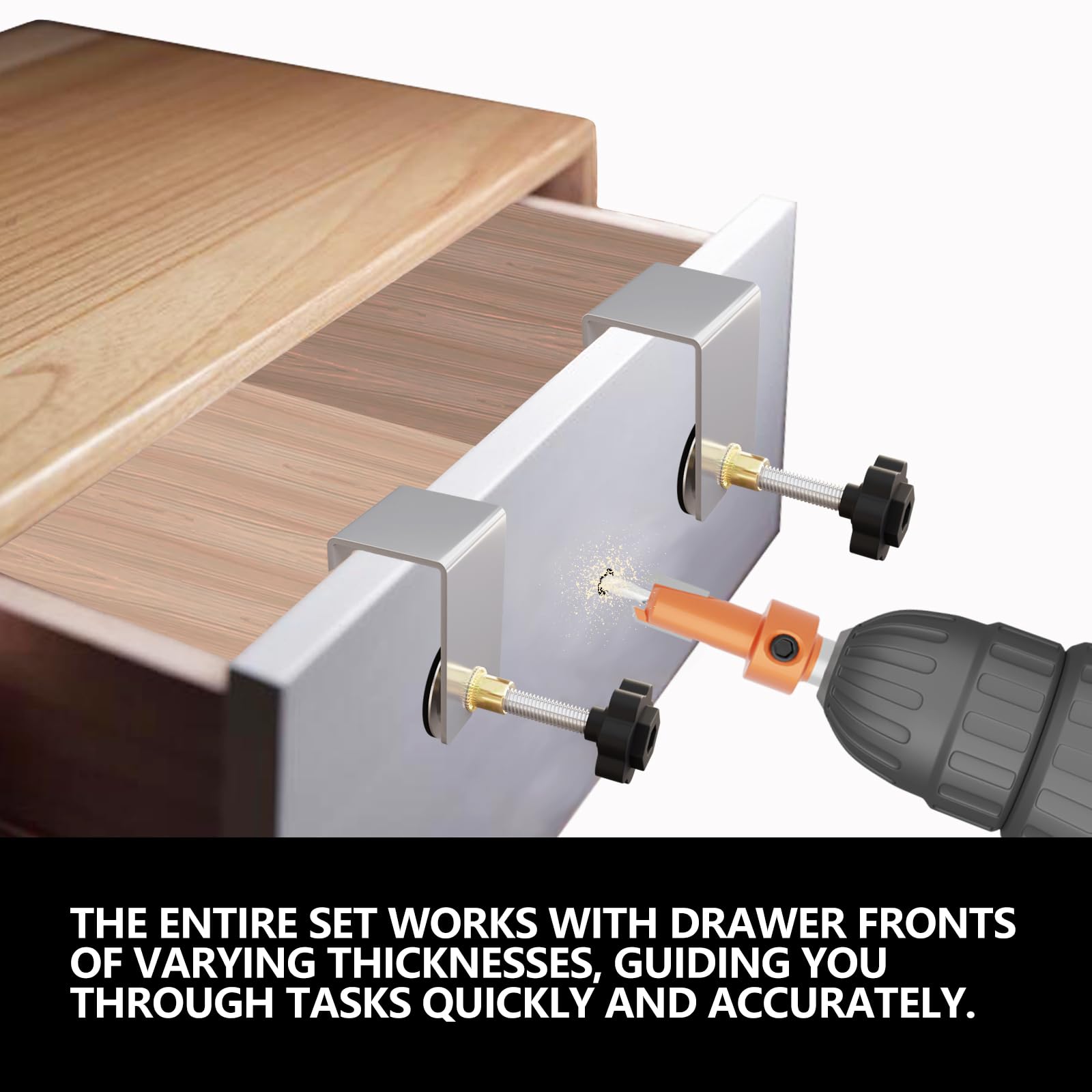 CSOOM Drawer Front Installation Clamps Set - Woodworking Clamps with Countersink Drill Bits, PH2 Impact Drill Bits & Free Screws - C-Shaped Cabinet Hardware for DIY Home Improvement & Furniture Assembly