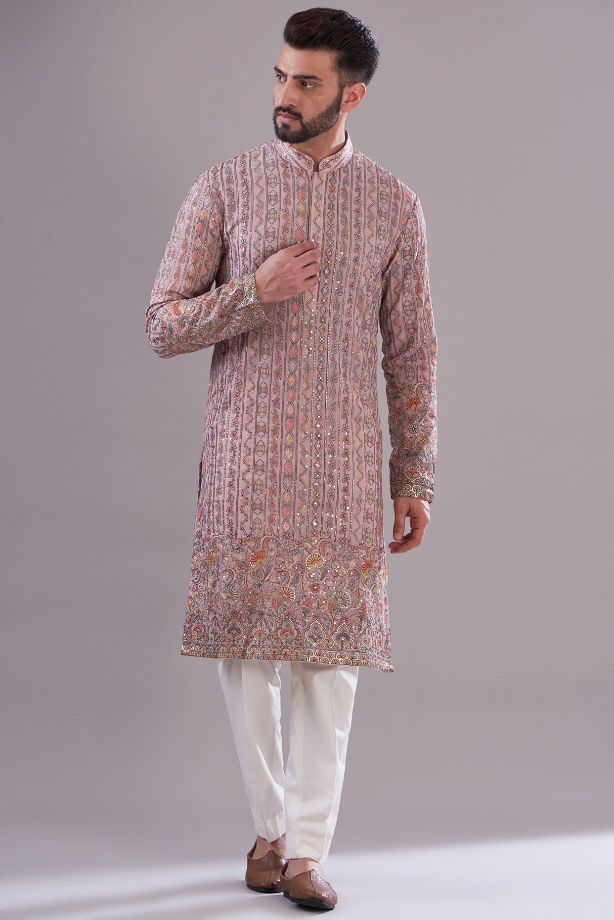 Stylish Pink Mud Multi-Thread Embroidered Kurta for Women | Traditional Indian Ethnic Wear | Perfect for Festivals, Weddings & Casual Outings