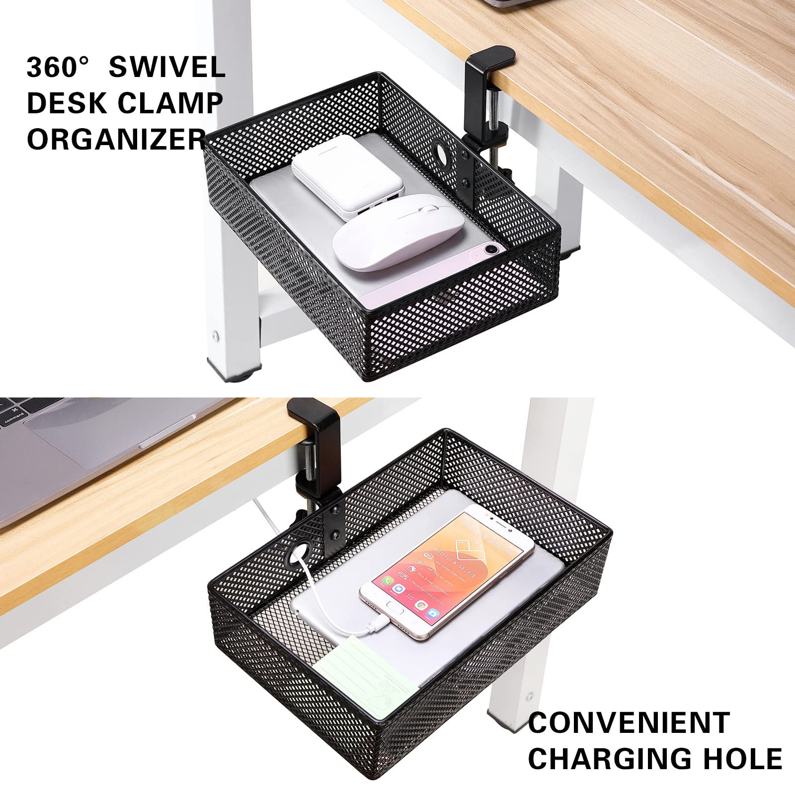 Sturdy Mesh Desk Organizer with Swivel Pencil Drawer - C-Clamp Mount System for Home Office, Art Supplies & Stationery Storage (Black) | Perfect for Workspace Organization, Craft Rooms & Study Areas