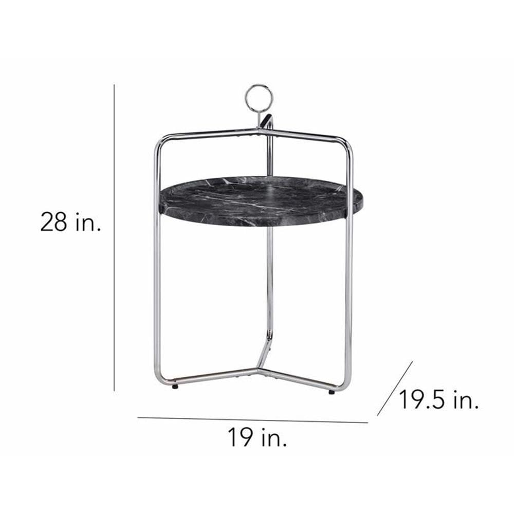 BOWERY HILL Modern Black Faux Marble and Silver Metal Side Table - Nightstand, Living Room Accent Table, Bedside End Table for Home Decor