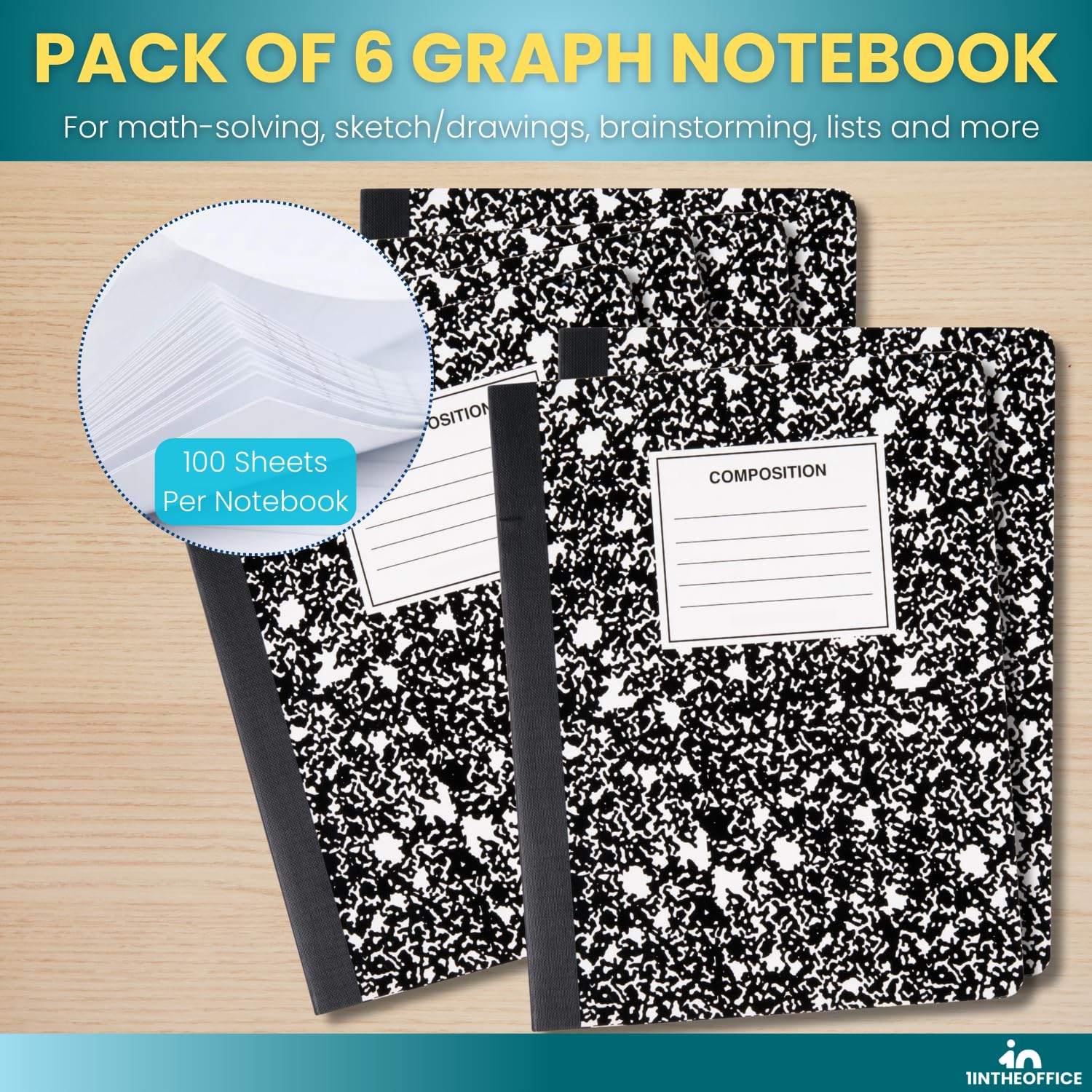 1InTheOffice Graph Paper Notebook Set - 6 Pack, 9.75