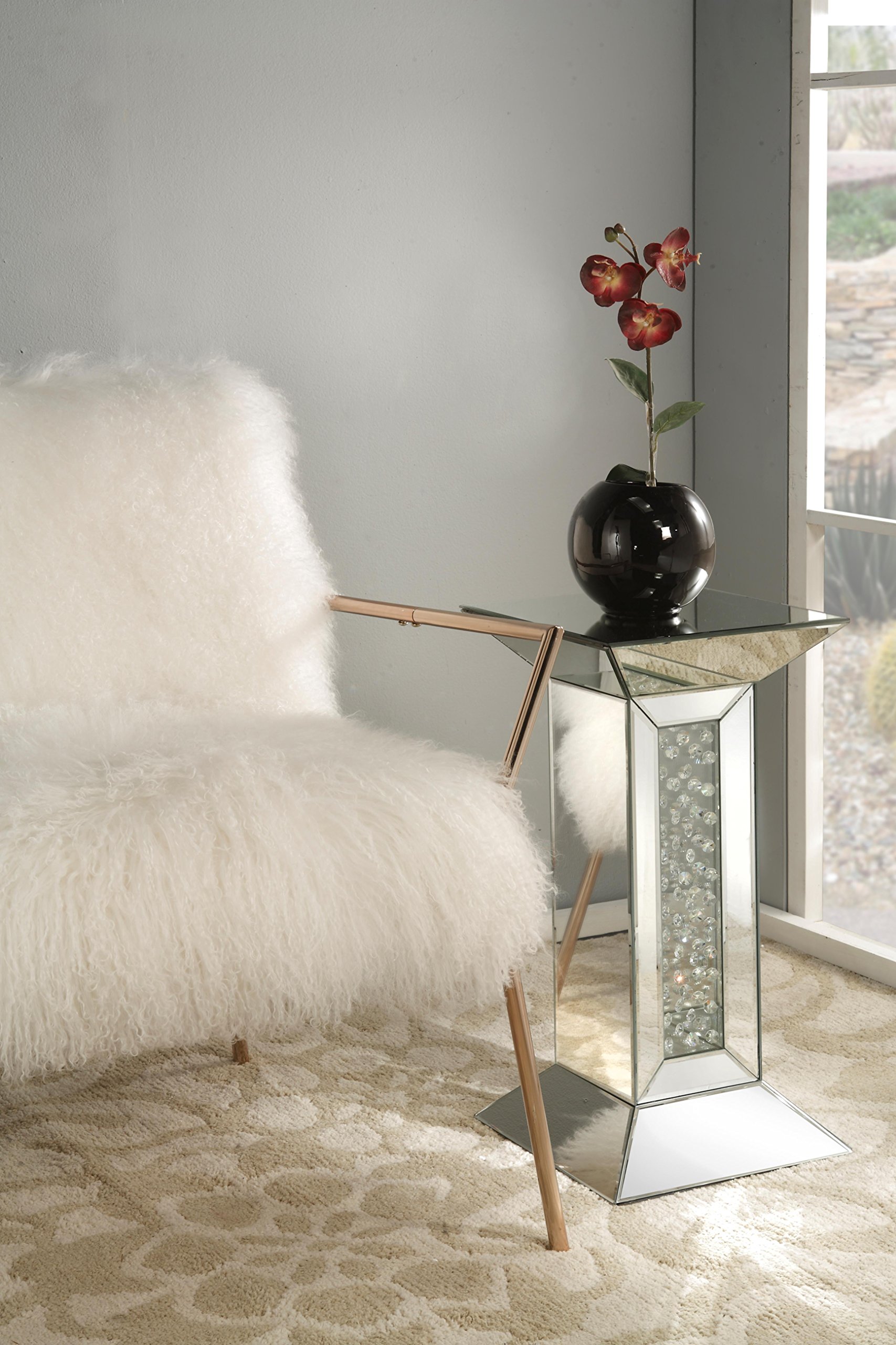 ACME Furniture St Nysa Mirrored Pedestal Stand - Elegant Display Stand for Home Decor, Jewelry & Collectibles | Perfect for Living Room, Bedroom or Entryway
