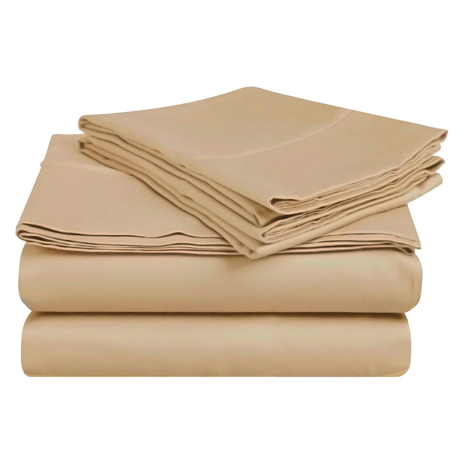 Luxury 500 Thread Count Egyptian Cotton Queen Size Sheet Set - Soft & Comfortable 4-Piece Bedding, Solid Beige, Fits Mattress Up to 8