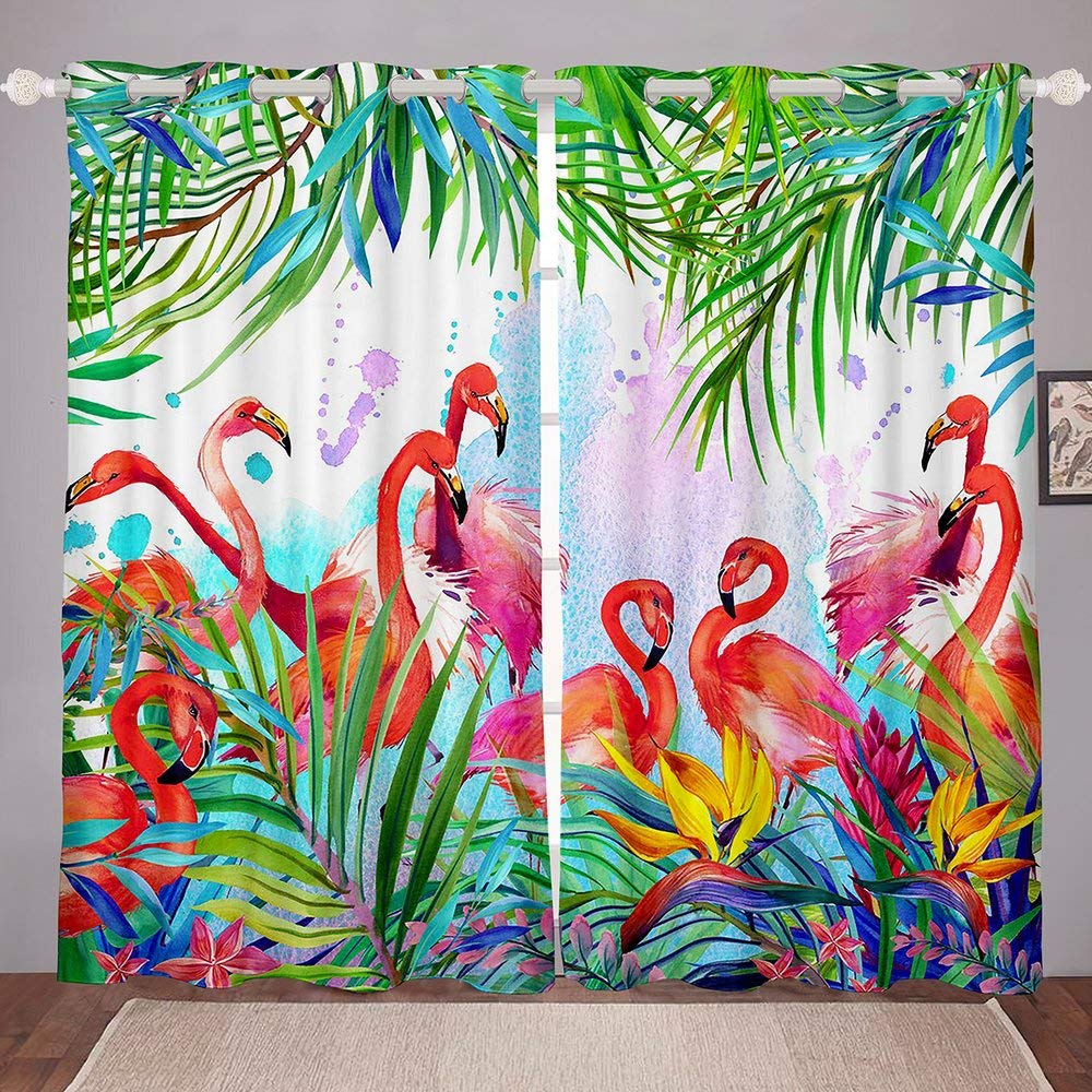 Flamingo Leaf Hemp Curtains with Grommets - 2 Panels 104