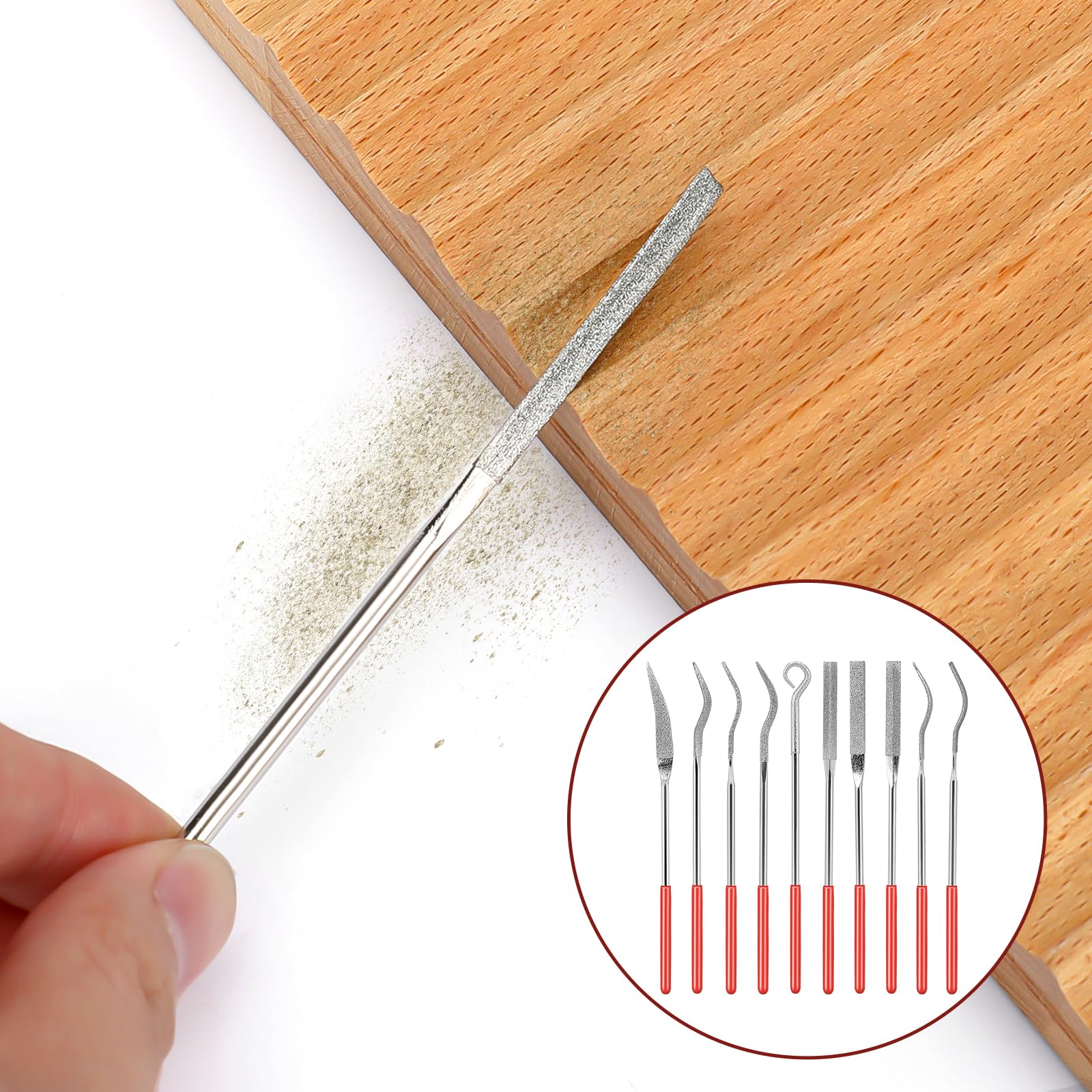 10Pcs Diamond Needle File Set - Mini Metal Files for Jewelry, Stone Carving & Model Making - 140mm/5.5inch Precision Tools for DIY Crafts, Watch Repair & Metalworking Projects