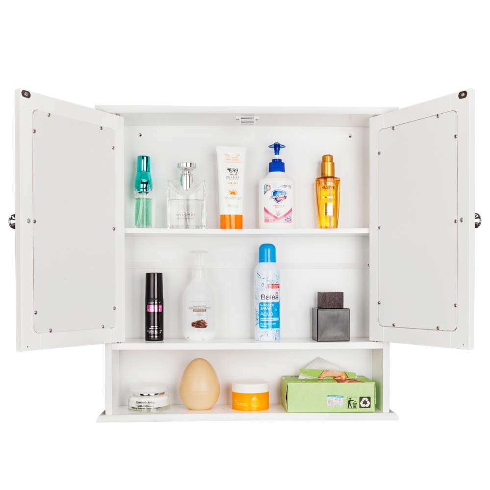Wall Mounted Bathroom Medicine Cabinet with Mirror - 2 Door Storage Cabinet for Bathroom Organization - Perfect for Small Spaces, Apartments & Vanity Storage