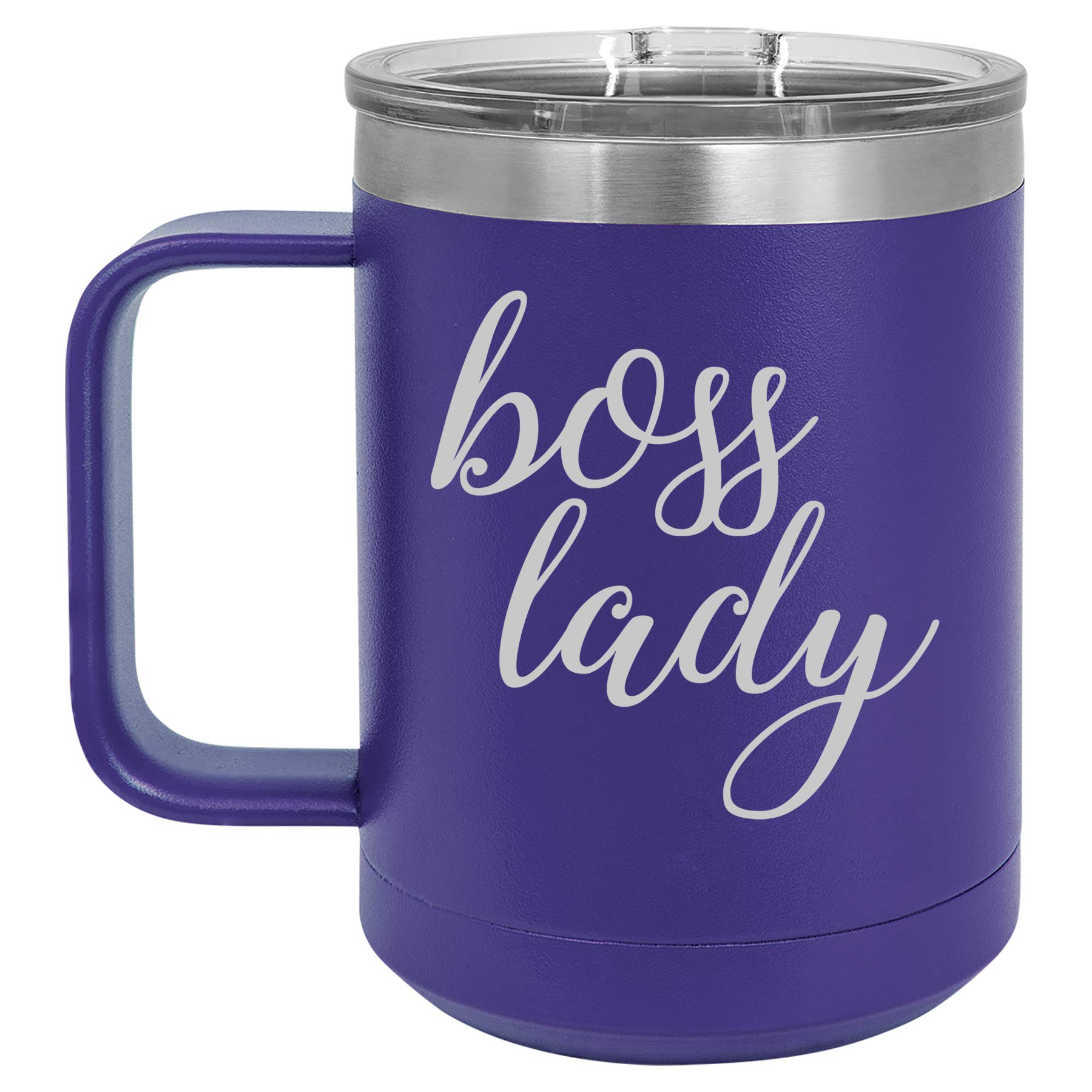 15 oz Vacuum Insulated Stainless Steel Tumbler with Handle & Lid - Leakproof Travel Coffee Mug for Women, Boss Lady Gift (Purple) | Perfect for Office, Commuting & Outdoor Activities