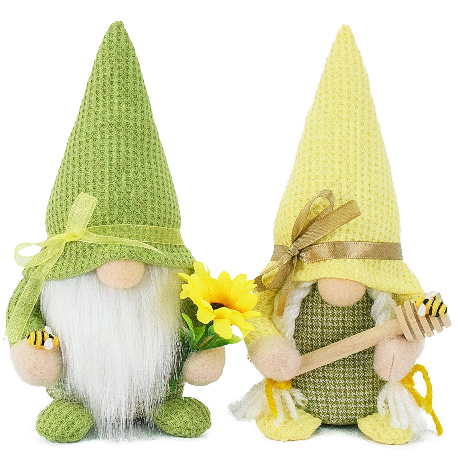 Attiigny Bumble Bee Gnome Plush Set of 2 - Handmade Honeybee Spring Summer Gnomes, Holiday Ornaments & Shelf Decor - Cute Bee Dolls for Home, Garden, and Tiered Tray Decor | Perfect for Easter, Christmas Gifts & Cozy Farmhouse Decor