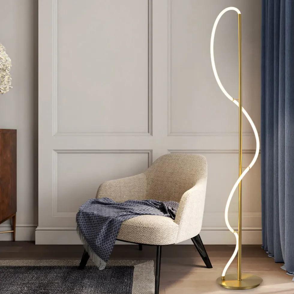 Modern White Tube Curved Line Floor Lamp - Adjustable Standing Light for Living Room, Bedroom & Office - Soft Ambient Lighting for Reading, Working & Relaxing