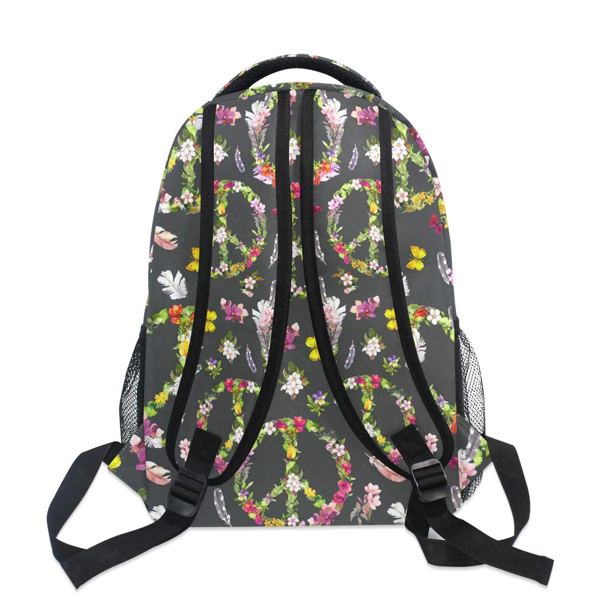 ALAZA Hippie Peace Sign Floral Butterfly Feather Large Backpack - 17 Inch Laptop Backpack with Multiple Pockets for Women, Travel, School & Work | Waterproof College Bookbag for iPad Tablet & Essentials