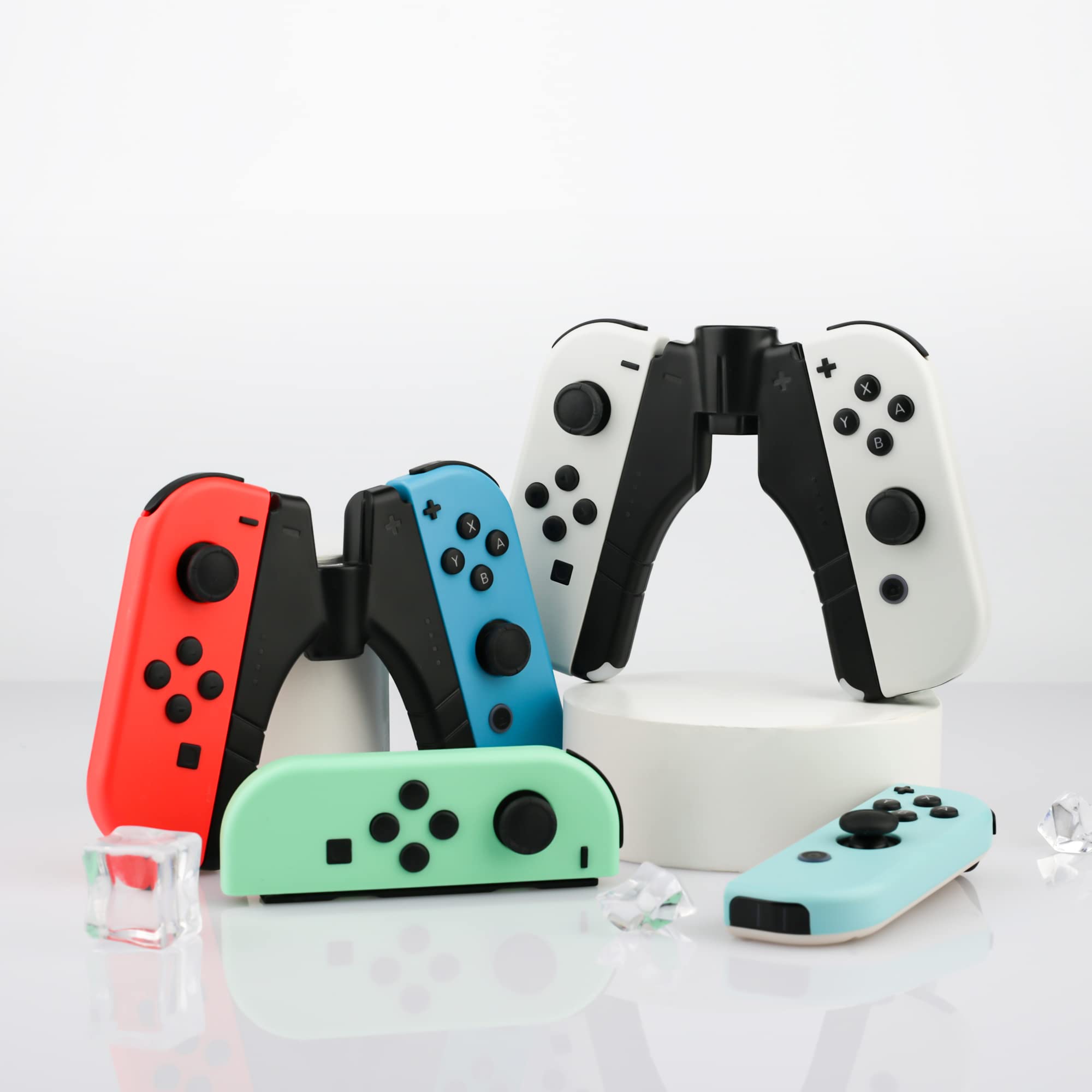 4 in 1 Controller Charger Grip for Nintendo Switch JoyCon & Switch OLED - FANPL JoyCon Charging Dock with LED Indicator, USB Cable | Converts to Grip or Stand | Perfect for Gaming at Home or Travel
