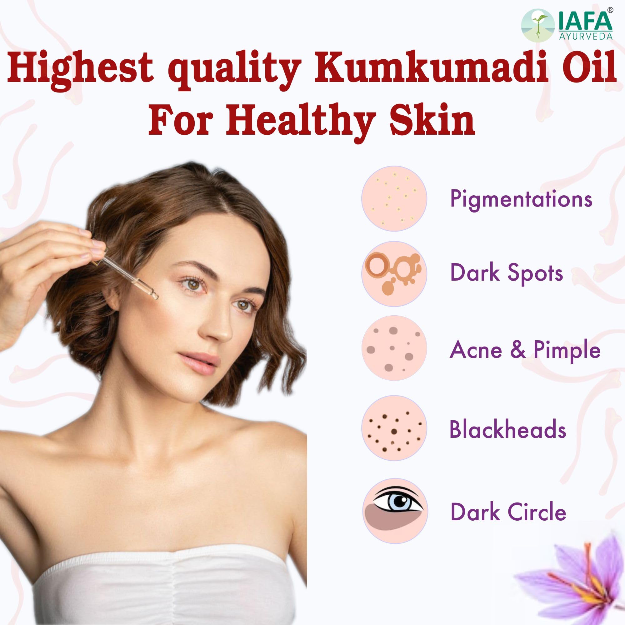 IAFA 100% Pure Kumkumadi Tailam 30ml - Natural Face Oil with Kashmiri Saffron, Lotus & Sandalwood for Skin Brightening & Anti-Aging | Reduces Acne, Dark Spots, Pigmentation & Wrinkles | Herbal Glow Serum with 26 Ayurvedic Ingredients | Perfect for Daily Skincare Routine & Nighttime Rejuvenation