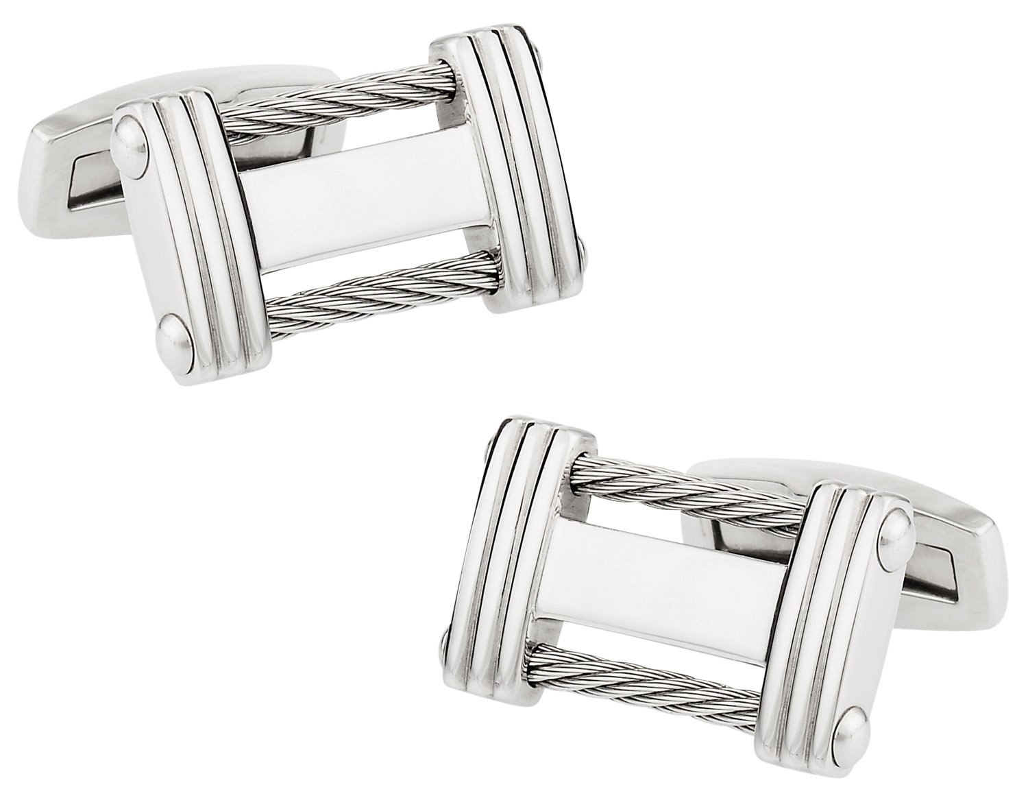 Premium Stainless Steel Cable Cufflinks for Men - Industrial Style Twisted Steel Inlay with Gift Box | Durable Sophisticated Jewelry for Weddings, Business & Formal Events