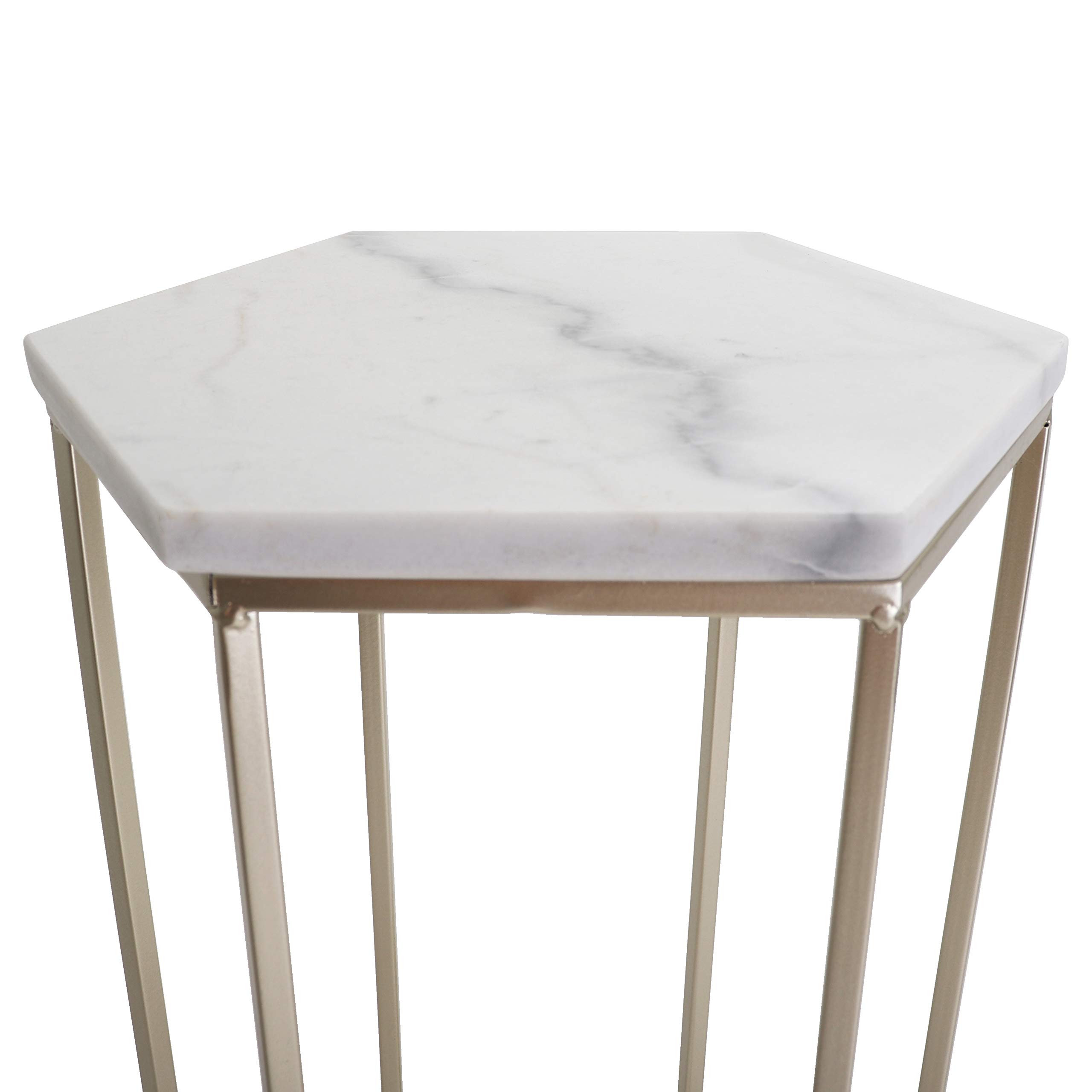 Hexagon End Table Set with Mirrored Tops - Geometric Nesting Accent Tables - Gold Marble Metal Side Tables for Living Room, Bedroom & Office Decor