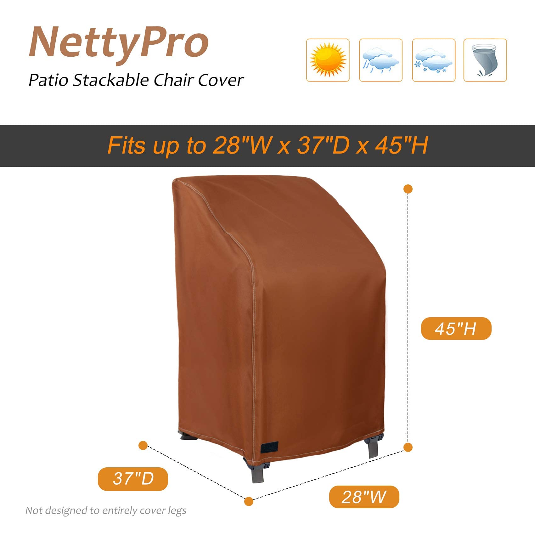 Waterproof Stackable Chair Covers 2 Pack - Fits 4-6 High Back Dining Chairs (28