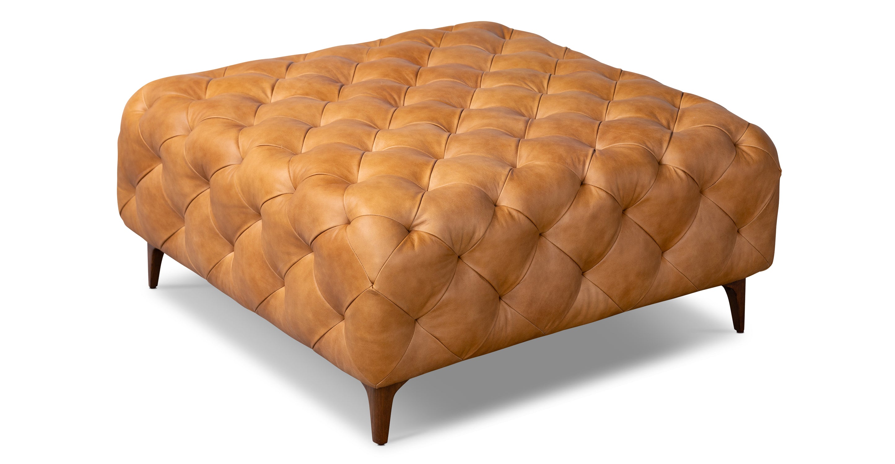 Modern Tufted Turin Ottoman with Solid Wood Legs - Stylish Footrest & Extra Seating for Living Room, Bedroom, or Nursery