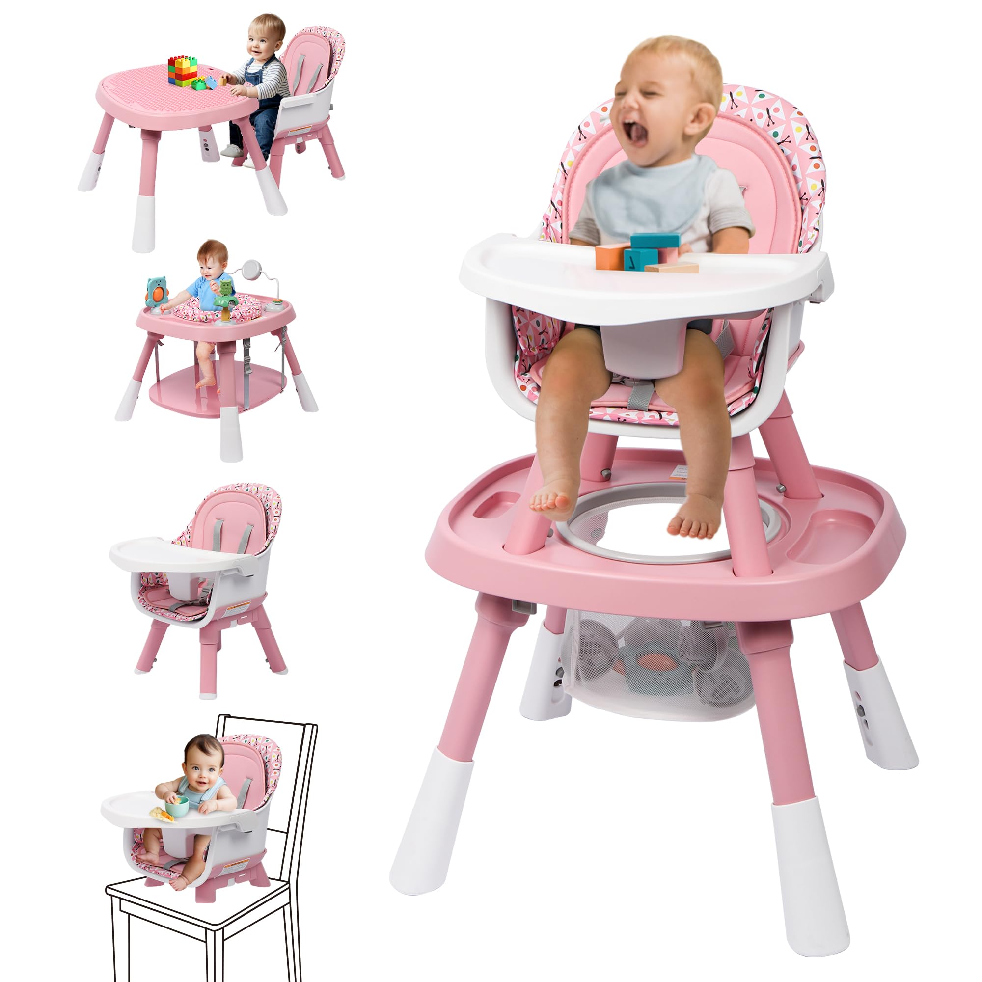 Xilingol 15-in-1 Convertible High Chair - 2-in-1 Baby Highchair & Activity Center with Toys, Booster Seat, Building Block Table | Toddler Chair with Removable Tray, 5-Point Harness & 2-Layer Cushion | Perfect for Feeding, Playtime & Learning Activities at Home