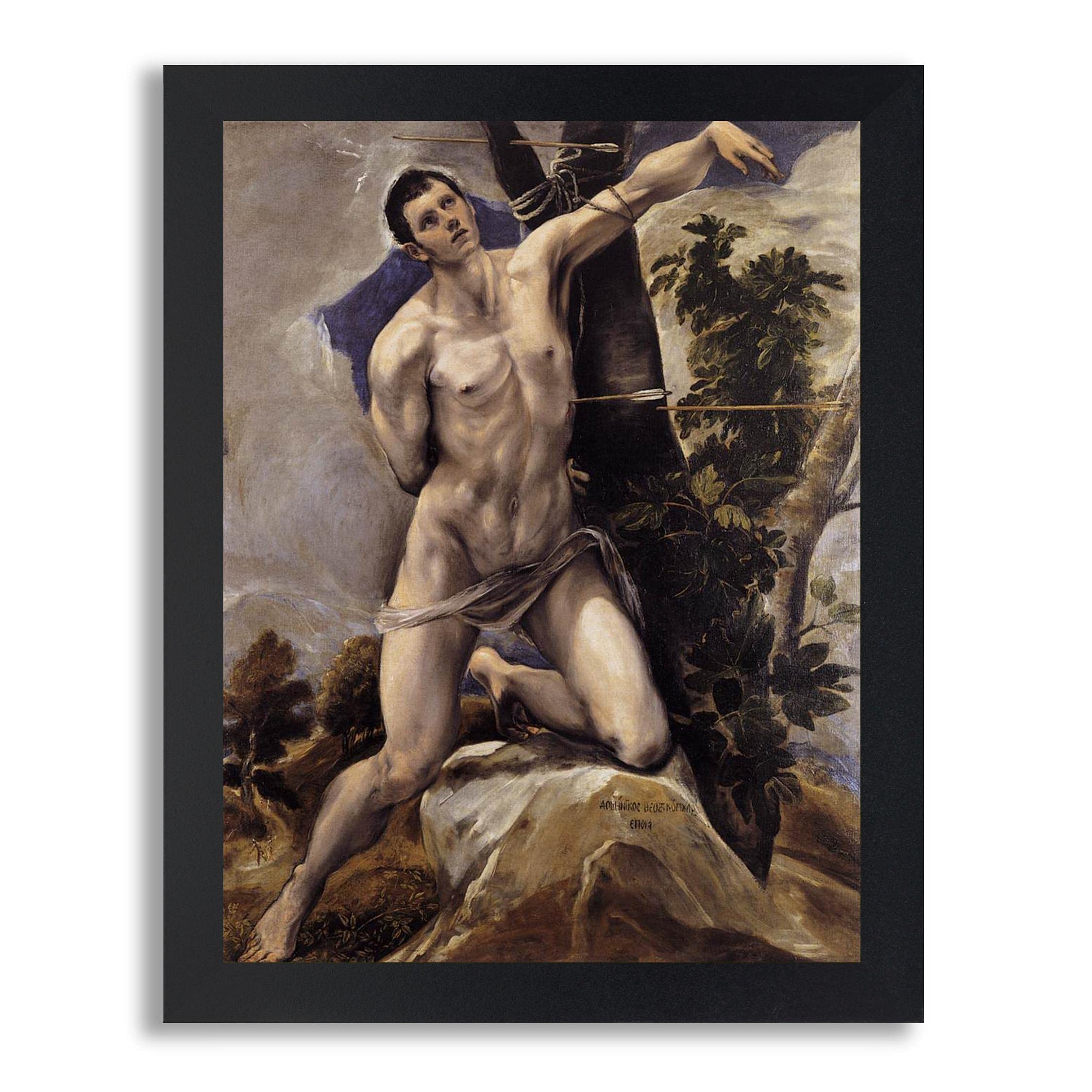 St. Sebastian by El Greco - Framed Art Print Poster | High-Quality Painting Reproduction in Wood Frame | Wall Decor for Home, Office, Bedroom & Living Room | Perfect for Art Lovers & Classic Renaissance Style Interiors