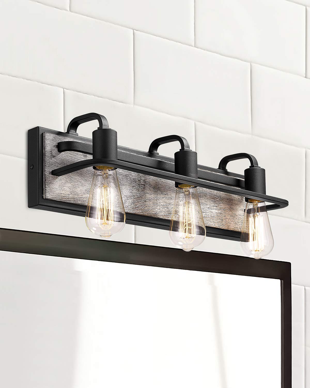 21.25 Inch White Wood & Black Bathroom Vanity Lights - Modern Mirror Lighting Fixture (Model MBA1236-YH) for Bathroom, Powder Room & Dressing Area
