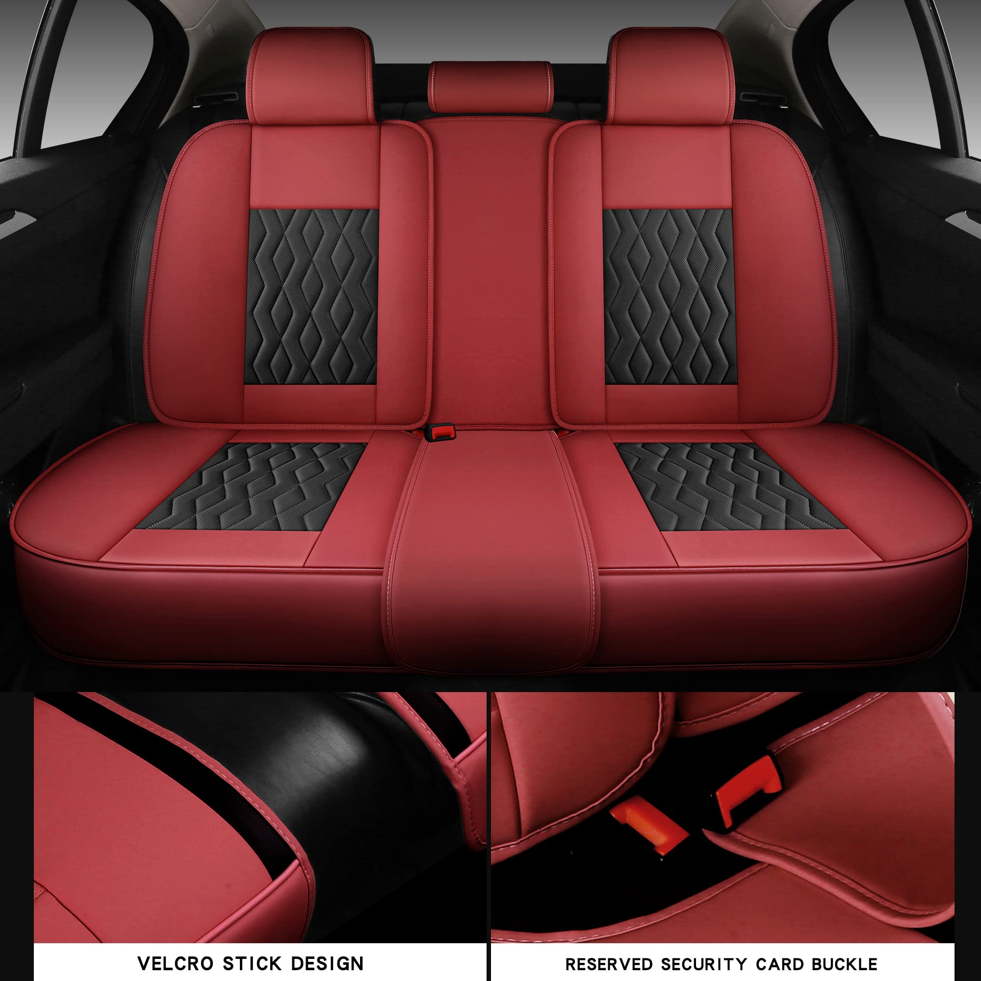 Universal BGYFDU02 5-Seater Full Set Car Seat Covers - Synthetic Leather, Airbag Compatible for Most Cars, SUVs, Trucks & Pickups (Black-Red) | Premium Protection & Style Upgrade for Daily Commute, Road Trips & Family Travel