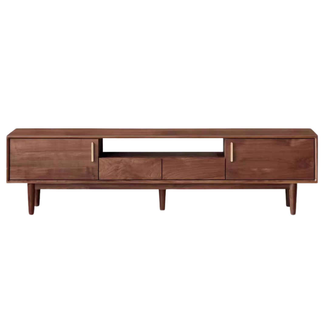 Premium Black Walnut Solid Wood TV Stand Cabinet with Storage - Modern Entertainment Center for Living Room, Home Theater & Media Organization