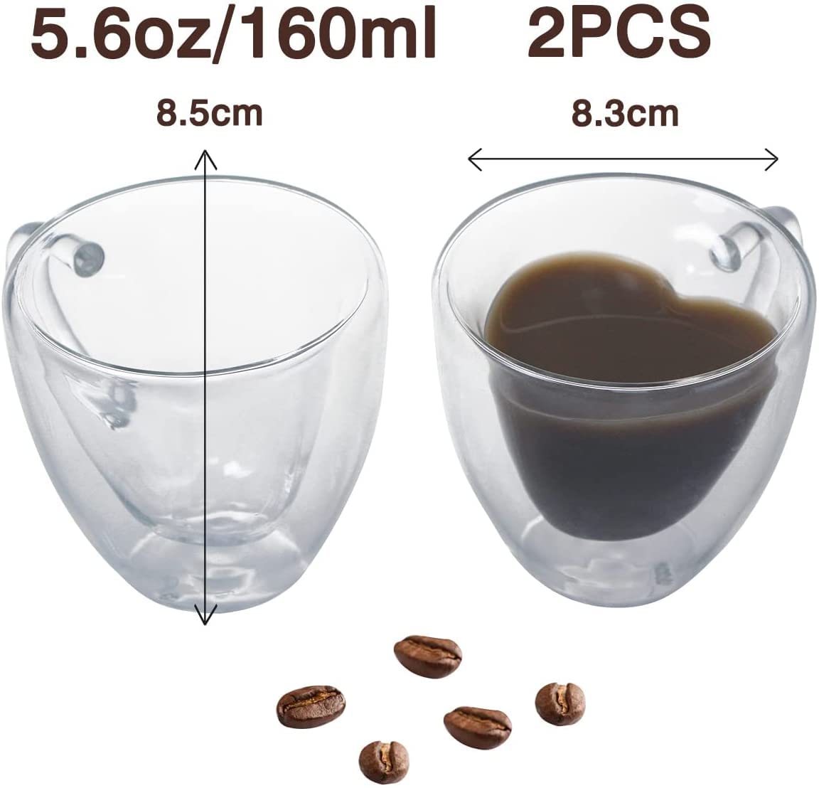 Premium 5.6oz Double Wall Insulated Glass Espresso Cups Set of 2 - Heat Resistant for Hot Latte, Macchiato & Cappuccino - Perfect for Home Coffee Bars & Cafe Style Drinks
