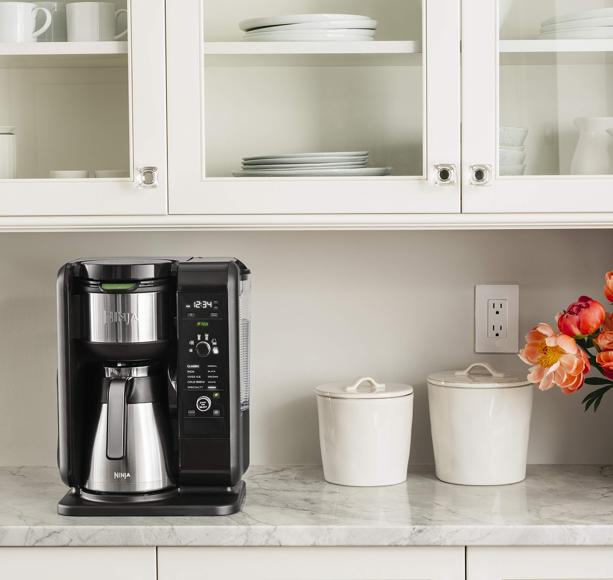Ninja Hot and Cold Brewed System - 50 oz Tea & Coffee Maker with Auto-iQ Technology, 6 Brew Sizes & 5 Tea Styles, Thermal Carafe & Frother, Dishwasher Safe (Black, CP307) - Perfect for Home, Office & Entertaining