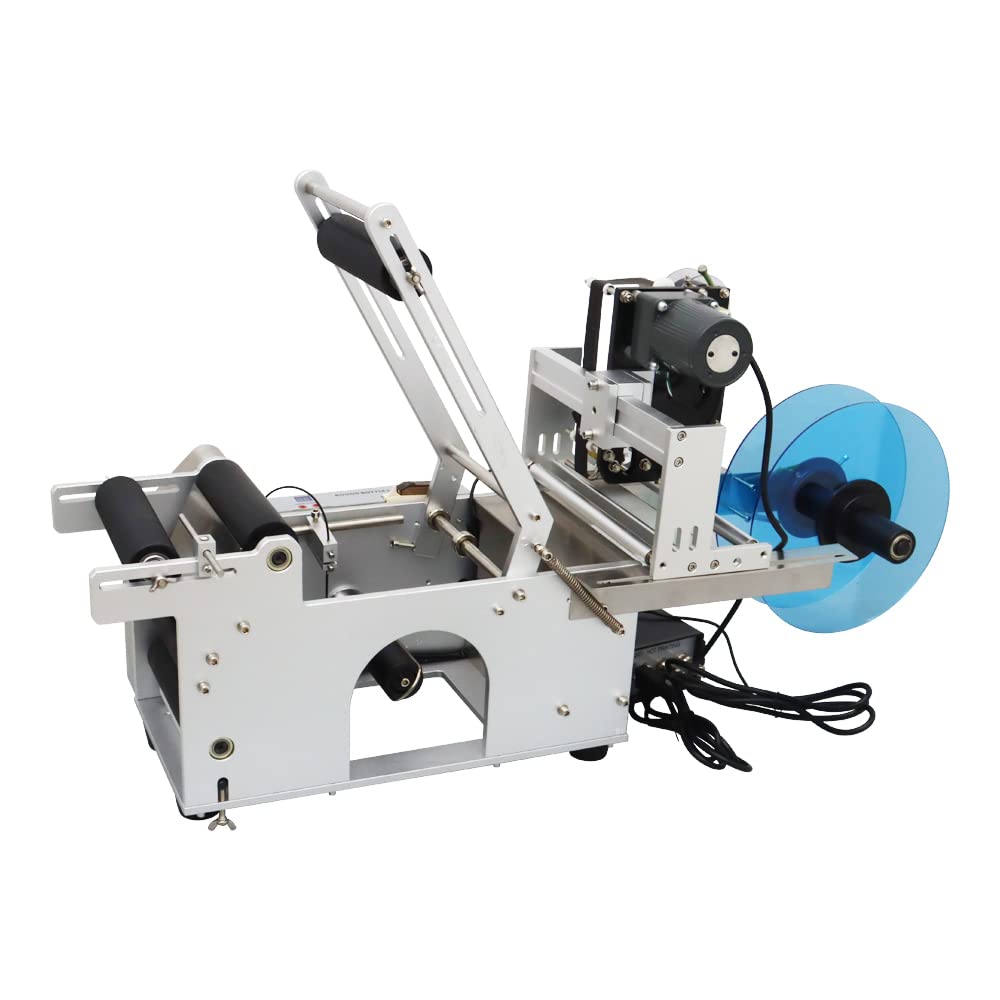 INTSUPERMAI 110V Semi-Automatic Round Bottle Labeling Machine for Glass & Plastic Bottles with Color Ribbon Printer - Perfect for Cosmetics, Beverage, and Pharmaceutical Packaging Labeling