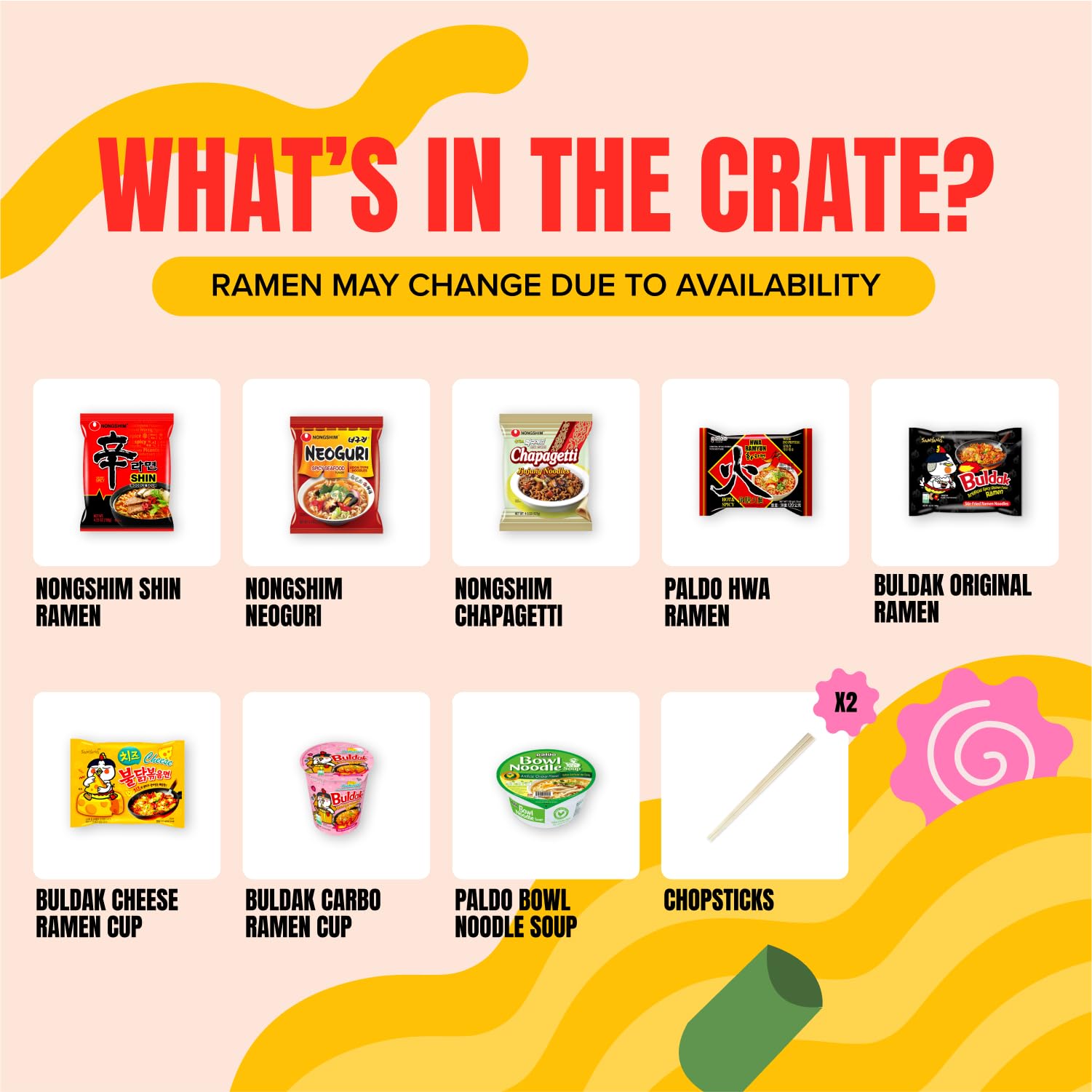 Journey of Asia Ramen Box - 8 Authentic Korean Instant Noodles + 2 Chopsticks | Asian Food Gift Box | Spicy Fire Noodle Challenge Kit | Perfect for Ramen Lovers, Foodies & Gift Giving