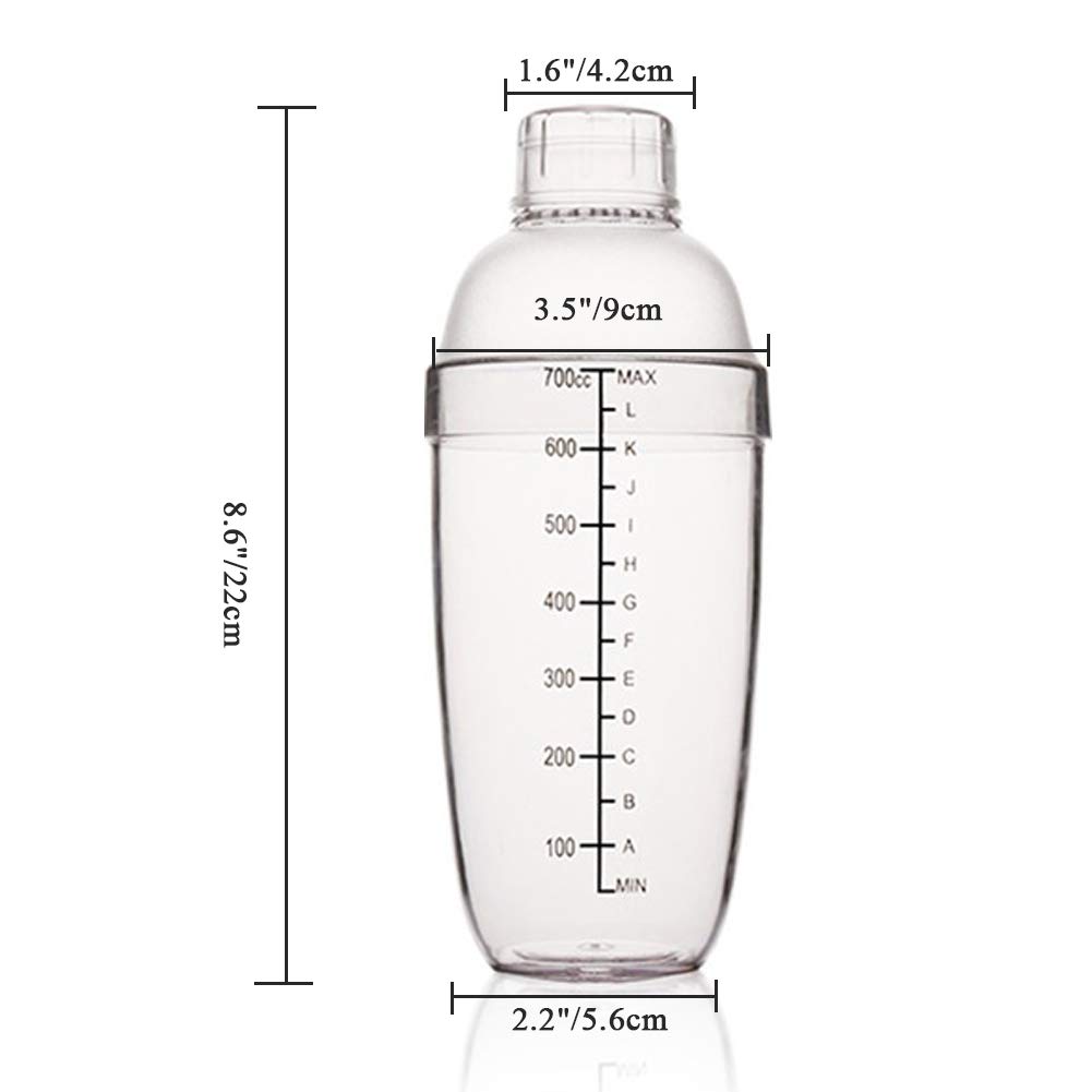 FEOOWV 24 oz Transparent Plastic Cocktail Shaker - Bar Tool with Measurement Scales for Mixing Boba Tea, Cocktails & Hand Drinks | Perfect for Home Bars, Parties & Professional Bartending
