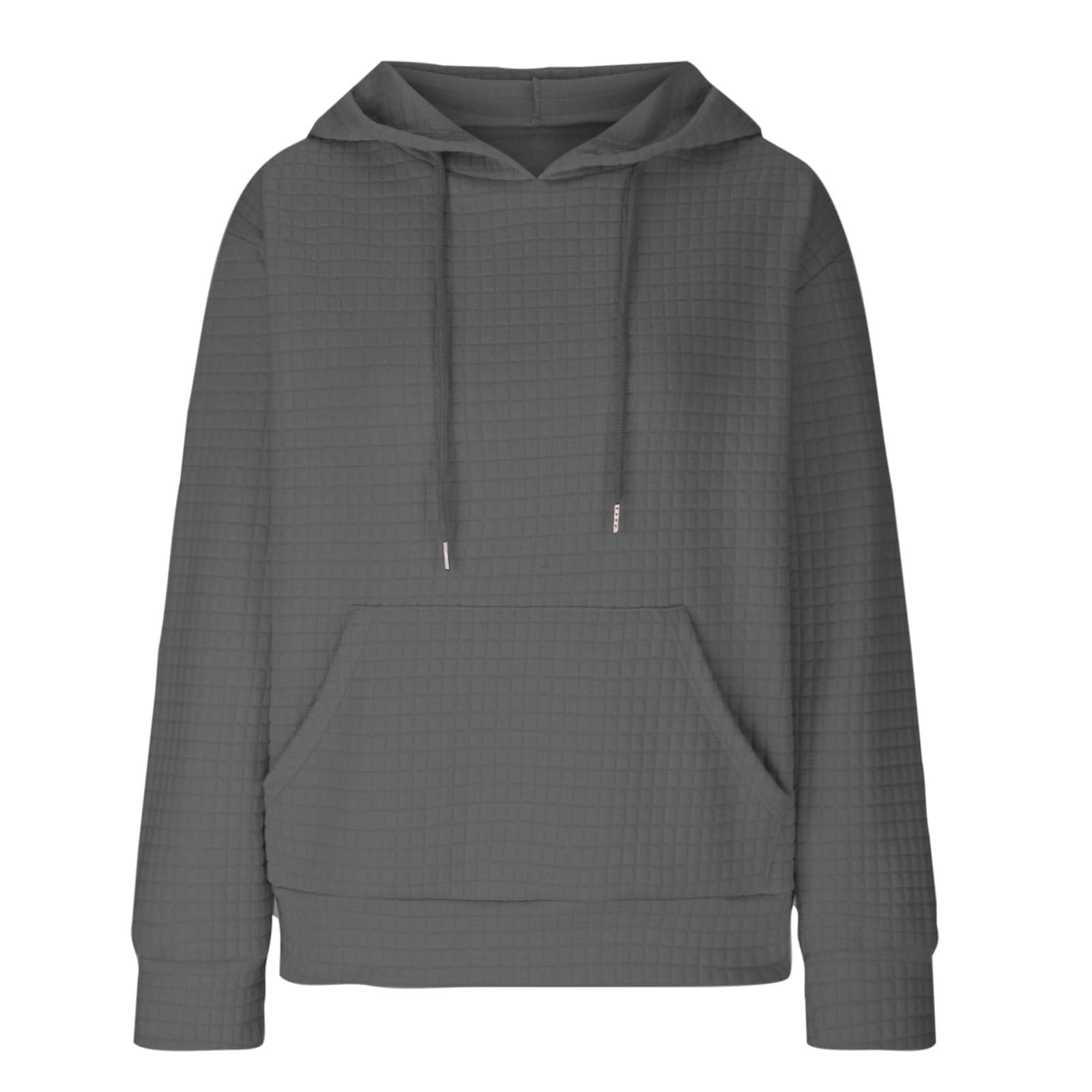 Women's Waffle Hoodie Sweatshirt - Casual Long Sleeve Pullover with Drawstring & Pocket - Plaid Pattern for Fall & Winter - Perfect for Lounging, Travel & Outdoor Activities