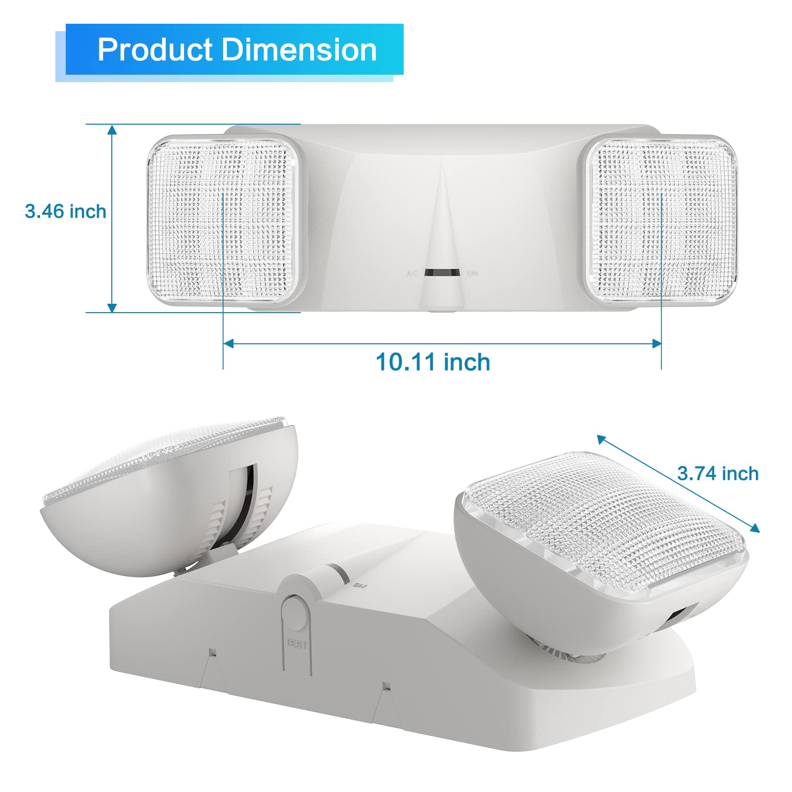 SPECTSUN 2 Pack LED Emergency Light - Adjustable Square Head Battery Backup, White Emergency Exit Sign for Home, Office, Warehouse & Stairway Safety Lighting