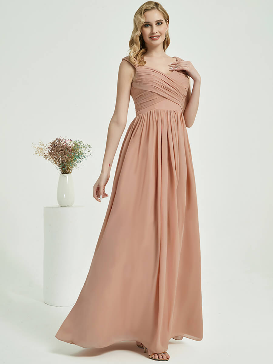 Elegant Blush Sweetheart Strap Backless Chiffon Floor Length Bridesmaid Dress for Wedding, Formal Events & Special Occasions