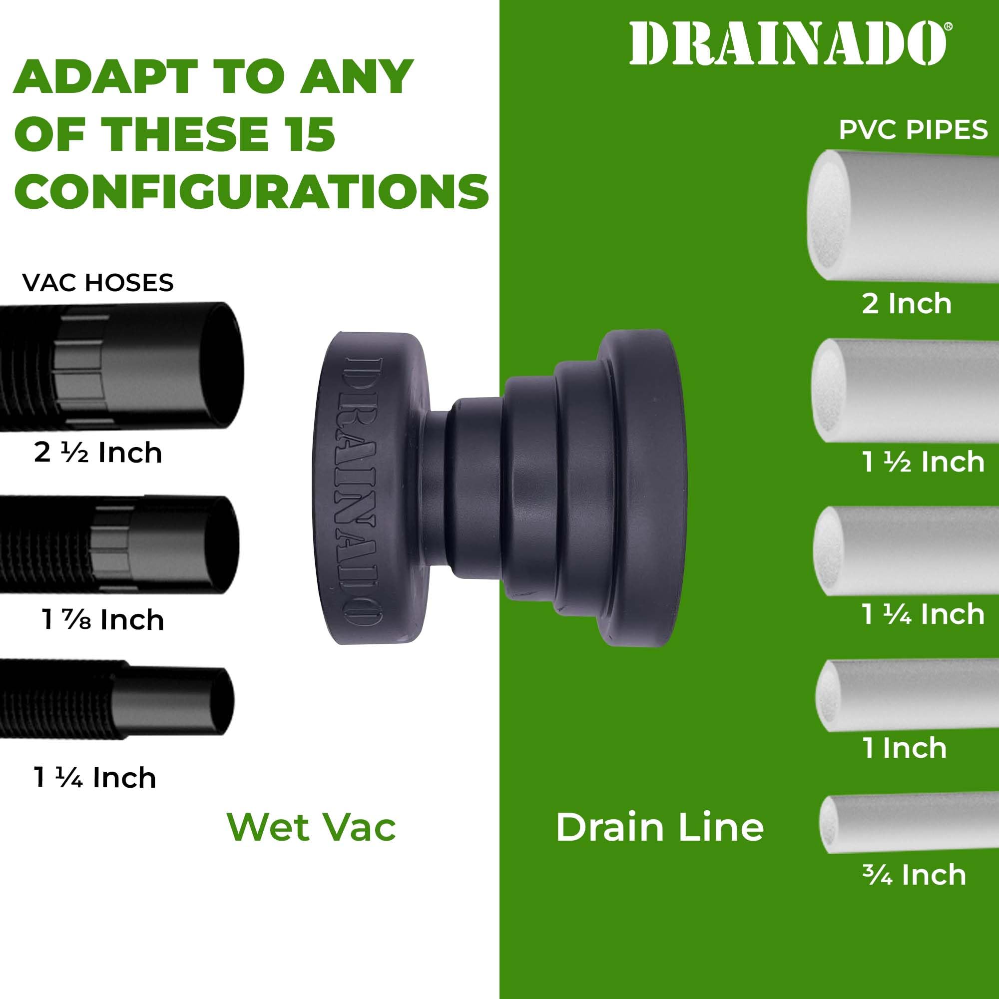 Multi Vacuum Hose to PVC Pipe Adapter - Effortless A/C Drain Line Unclogging Tool - Universal Fit for Various Vacuum Hoses & PVC Pipe Sizes - No Reducers or Duct Tape Needed - Perfect for HVAC Maintenance & Home Plumbing Repairs