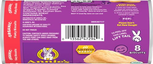 Annie's Organic Flaky Biscuits - Ready to Bake Refrigerated Dough (8 Count, 16 oz) - Perfect for Breakfast, Brunch & Family Gatherings