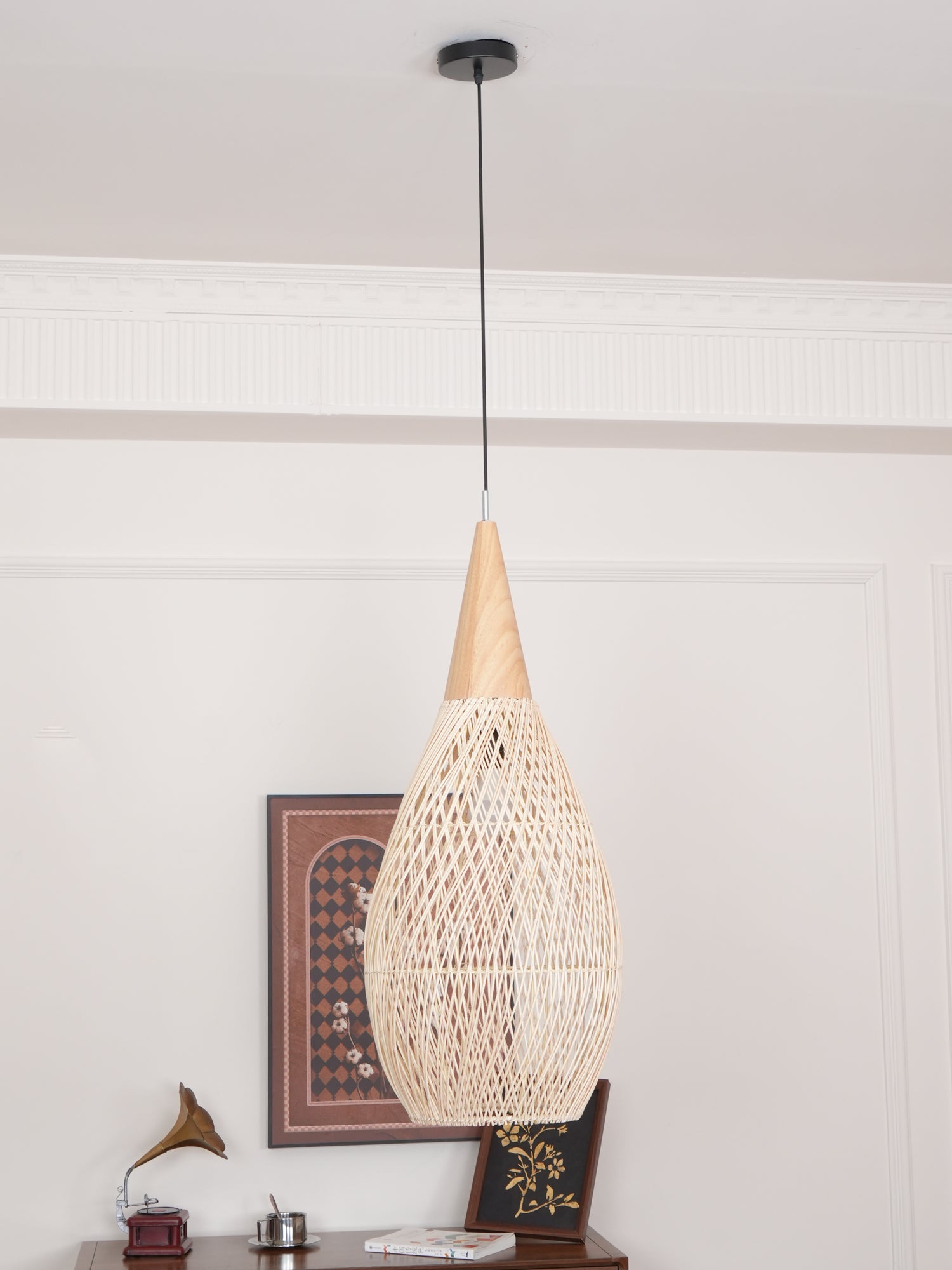 Handwoven Rattan Pendant Light - Natural Boho Ceiling Lighting Fixture for Bedroom, Living Room & Patio Decor