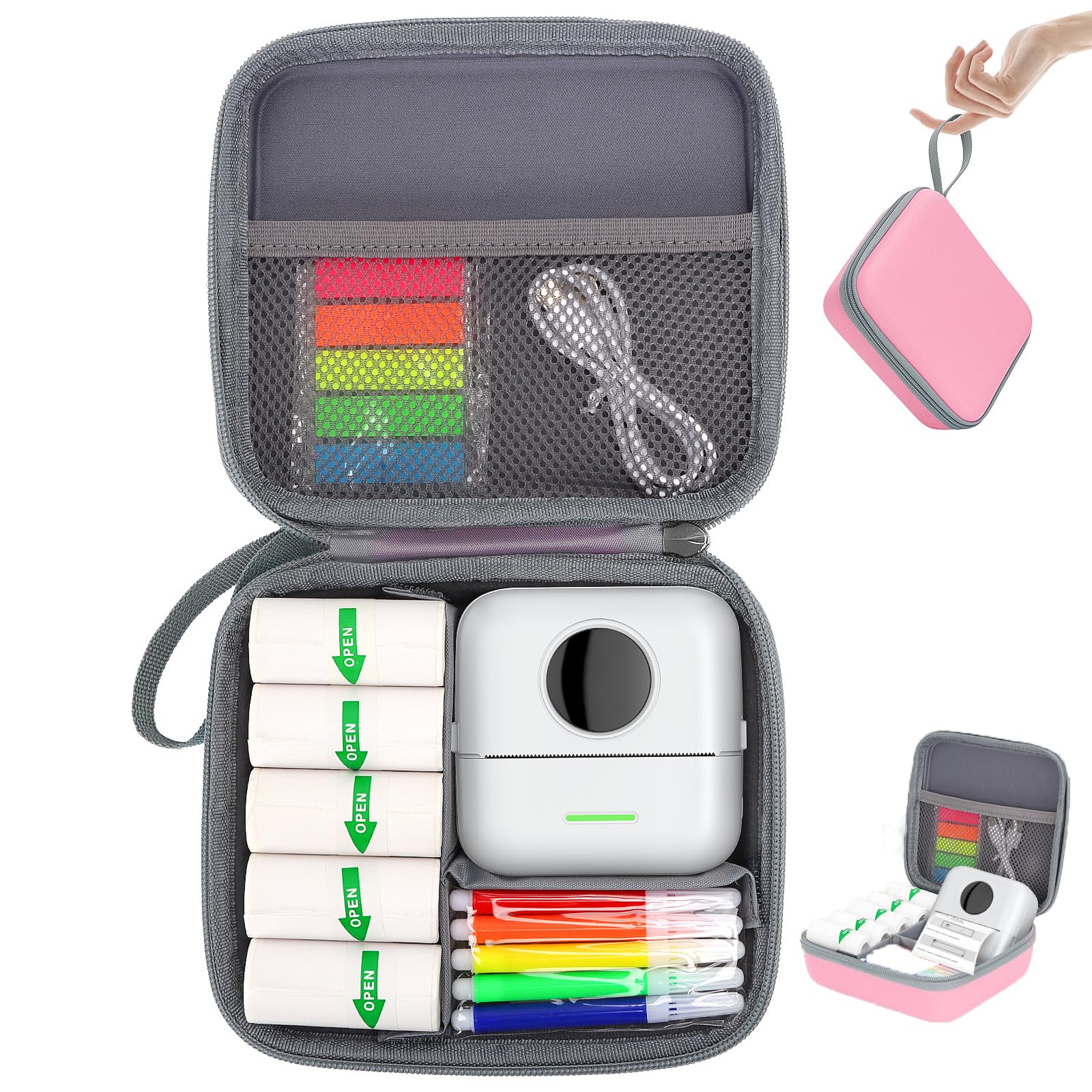Phomemo M02/T02 & X5 Mini Sticker Printer Hard Protective Case - High Capacity Portable Carrying Box for Thermal Inkless Photo Printers, Instant Cameras & Label Makers (Pink) - Perfect for Travel, School & Office Organization