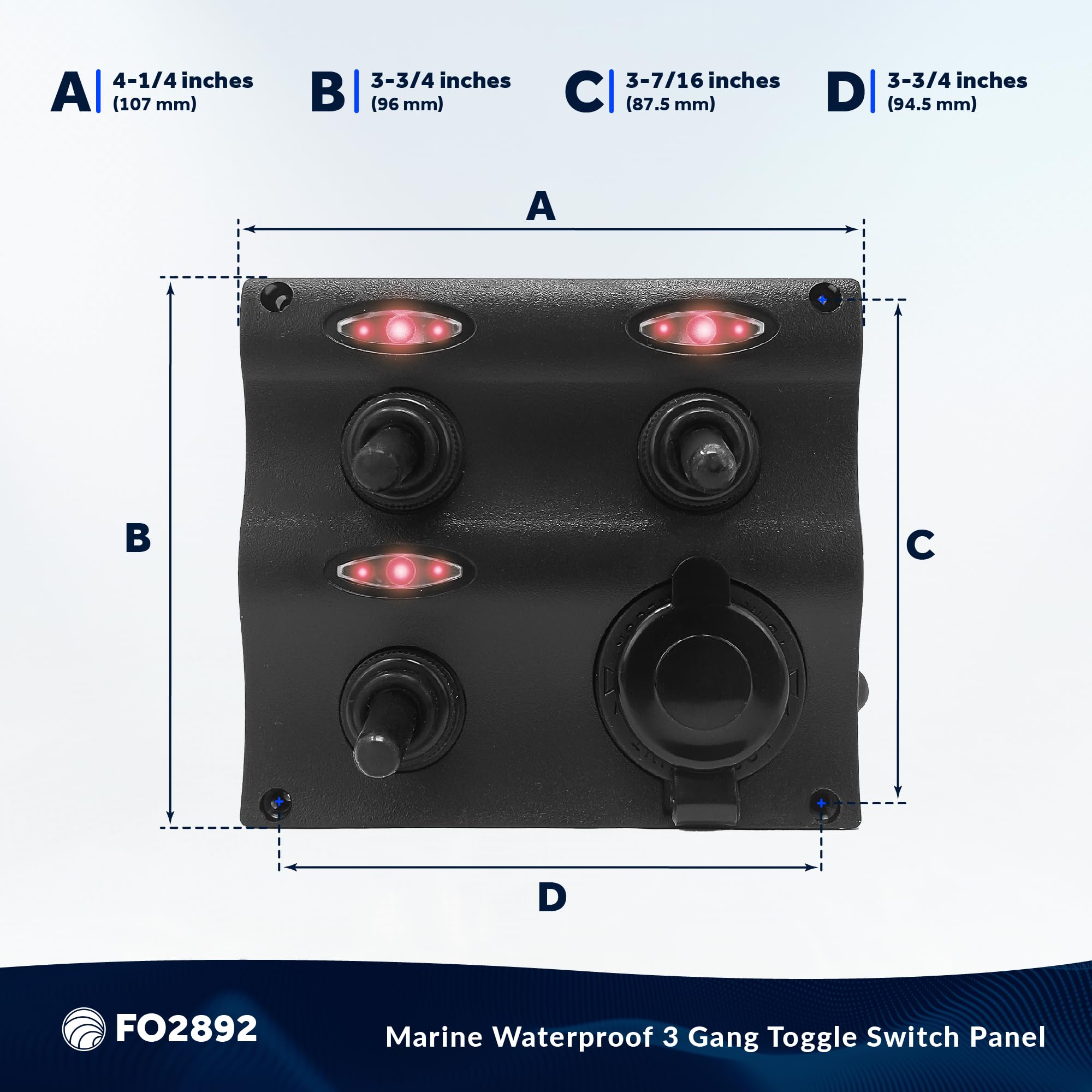 Five Oceans LED Marine Switch Panel - Waterproof 12-24V Toggle Switch Panel with Labels for Boats & Yachts | Perfect for Dashboards, Control Panels & Marine Electrical Systems